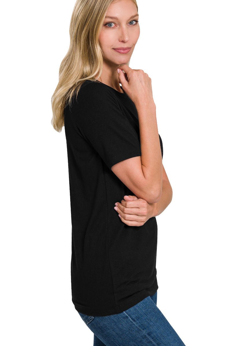 Everyday Short Sleeve Round Neck T-Shirt - Lavender Hills BeautyZenanaRT2108AB - BLK - S