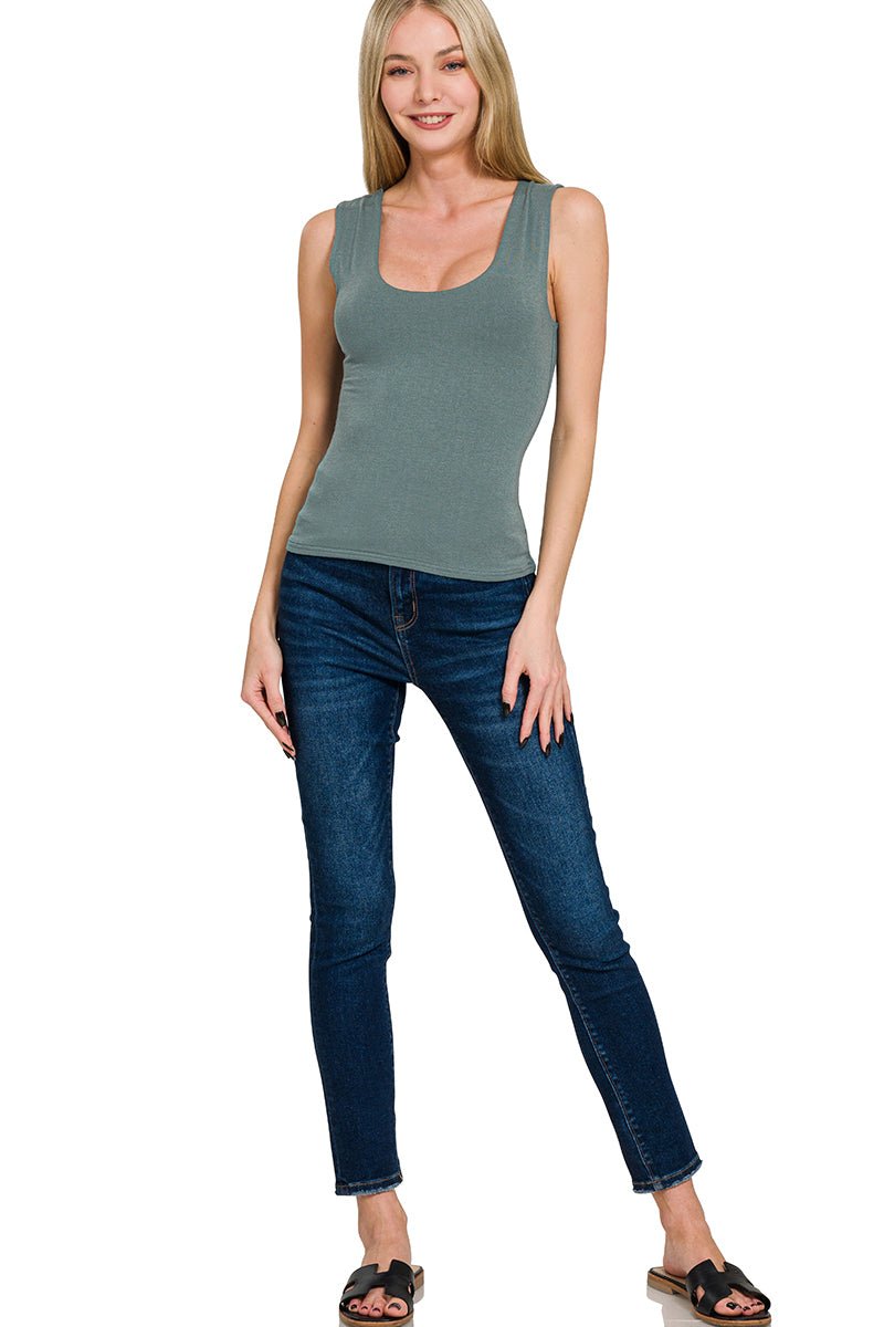 Double Layered Round Neck Tank Top - Lavender Hills BeautyZenanaRT - 8593Y - ASHJAD - S