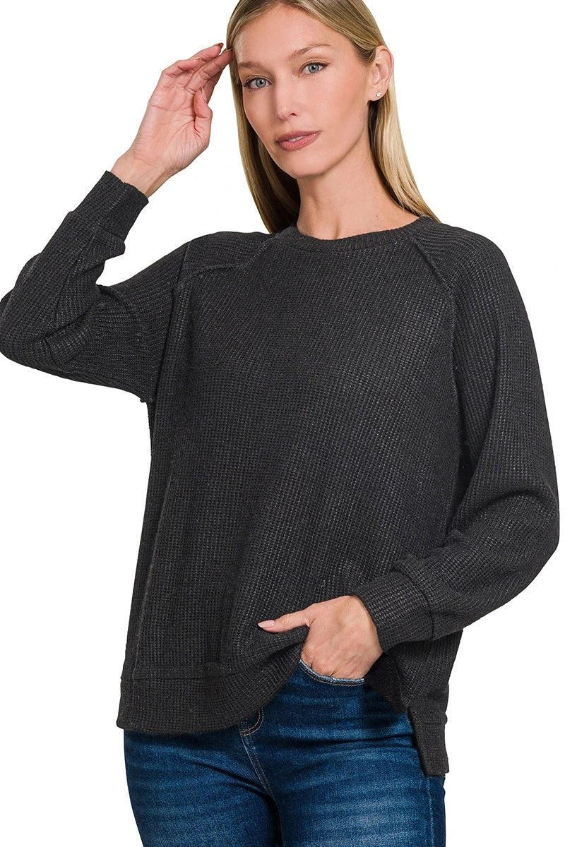Raglan Essential Long Sleeve Top Shirt - Lavender Hills BeautyZenanaITW - 2475Y - BLK - S