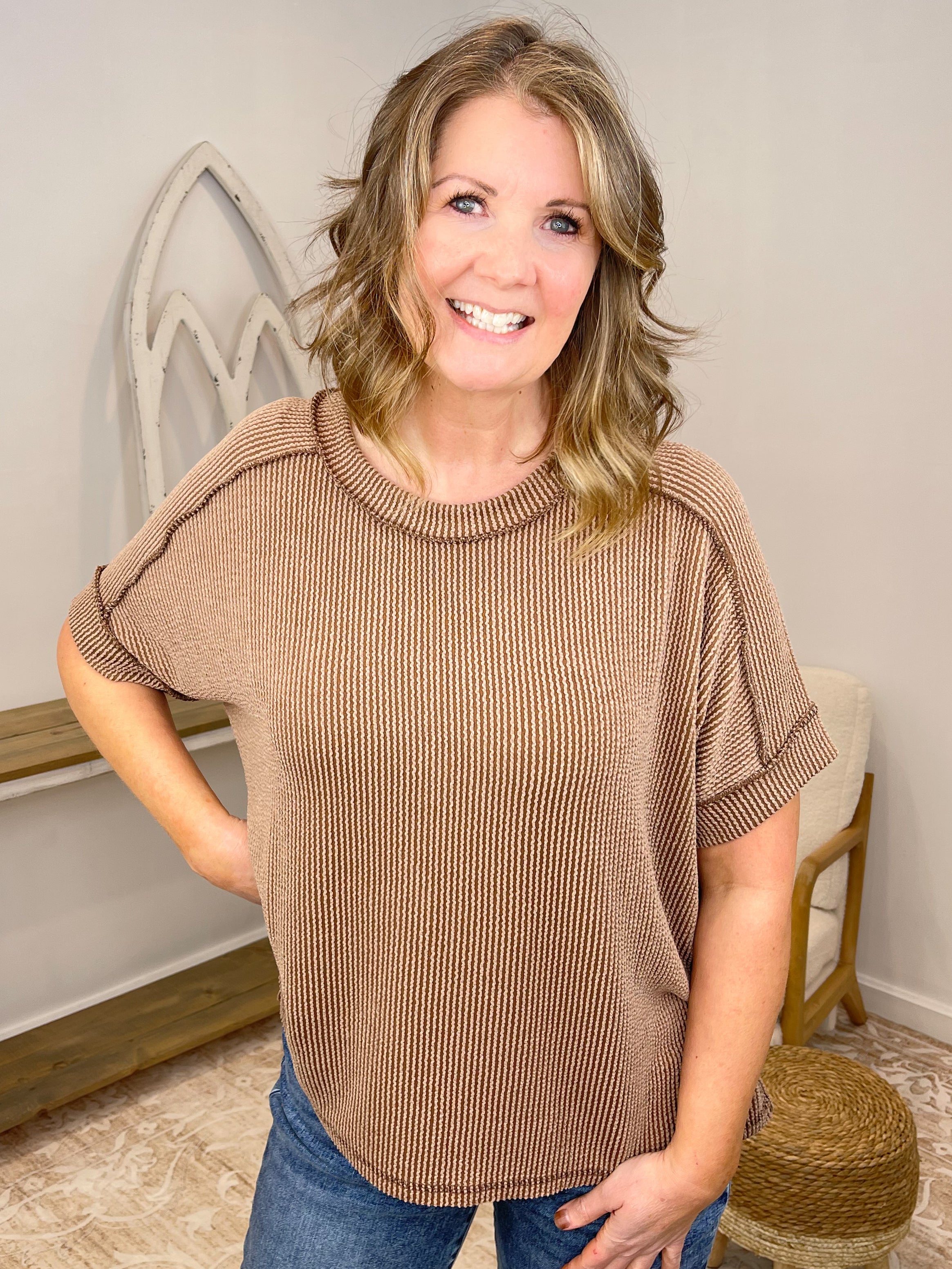 Lux Ribbed Short Sleeve Hi-Low Top Shirt