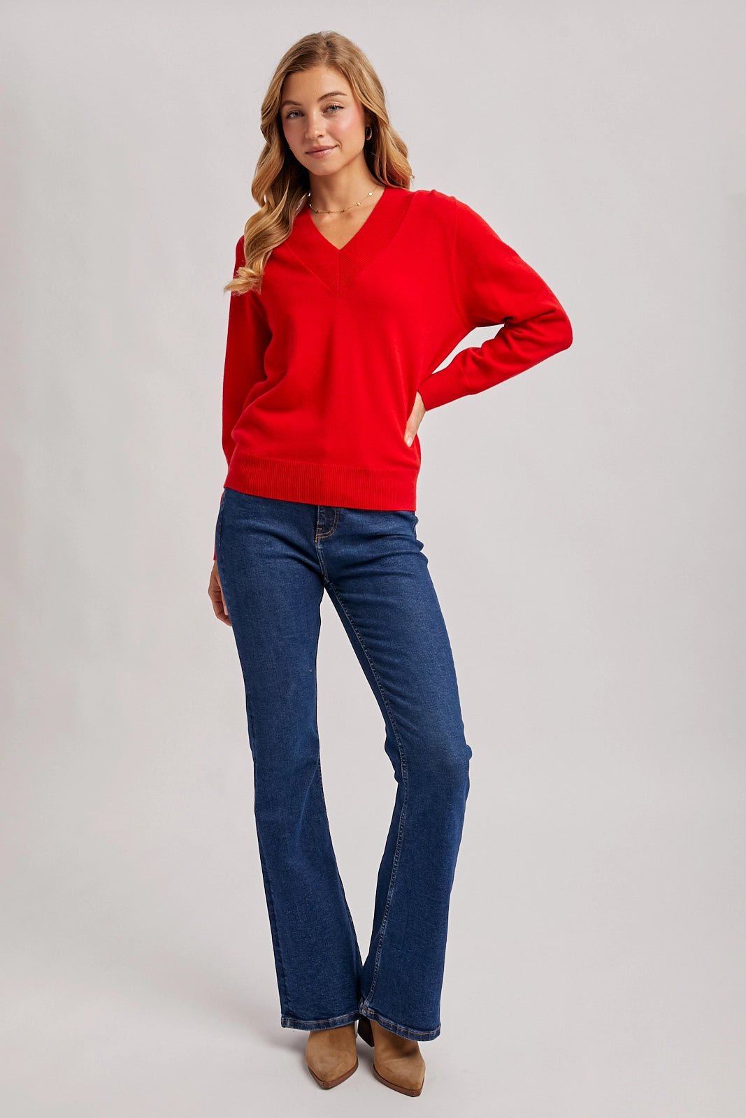 Ruby Red V - Neck Sweater - Lavender Hills BeautyBluivyWH03027 - S