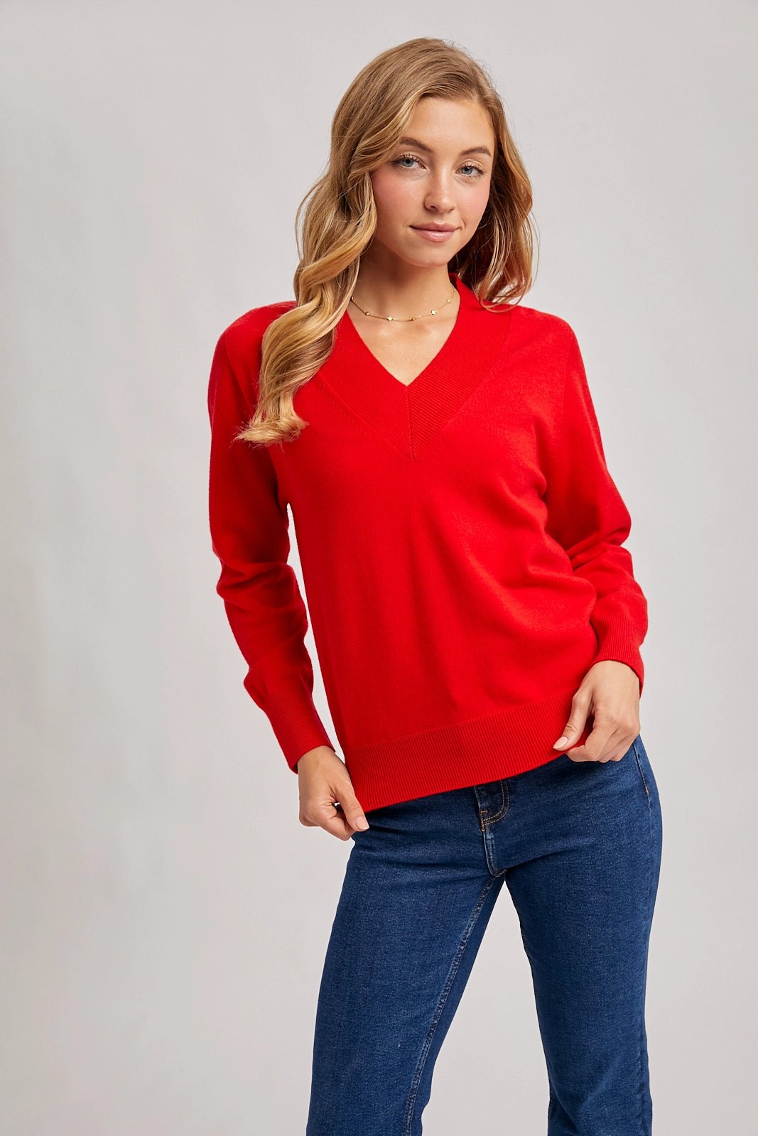 Ruby Red V - Neck Sweater - Lavender Hills BeautyBluivyWH03027 - S
