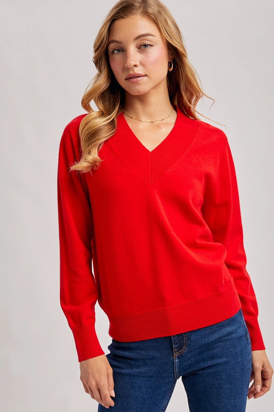 Ruby Red V - Neck Sweater - Lavender Hills BeautyBluivyWH03027 - S