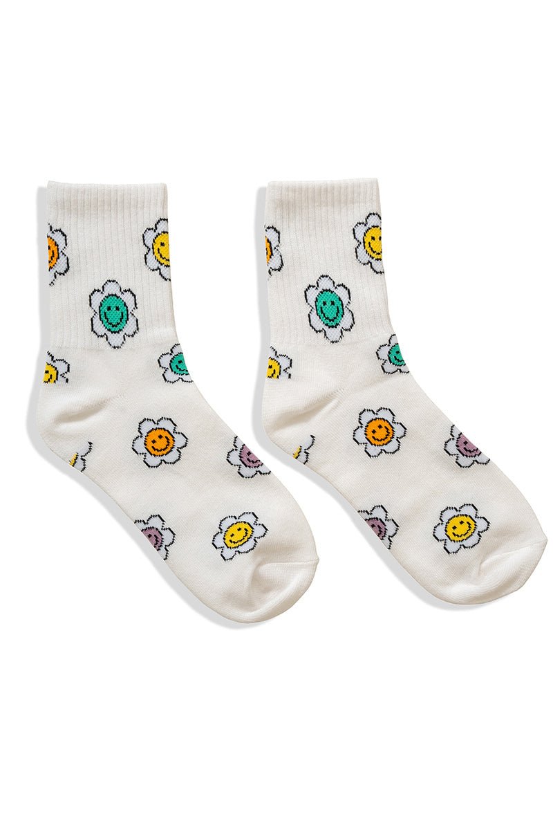 Smile Flower Socks - Lavender Hills BeautyZenanaSO-821-WHT