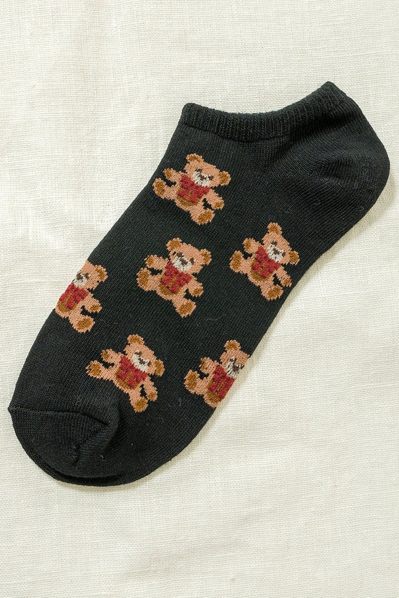 Bear Print Ankle Socks - Lavender Hills BeautyZenanaSO-825-BLK