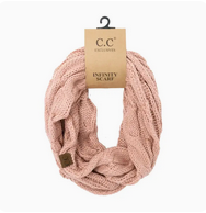 C.C Beanie Solid Cable Knit Infinity Scarf - Indie Pink