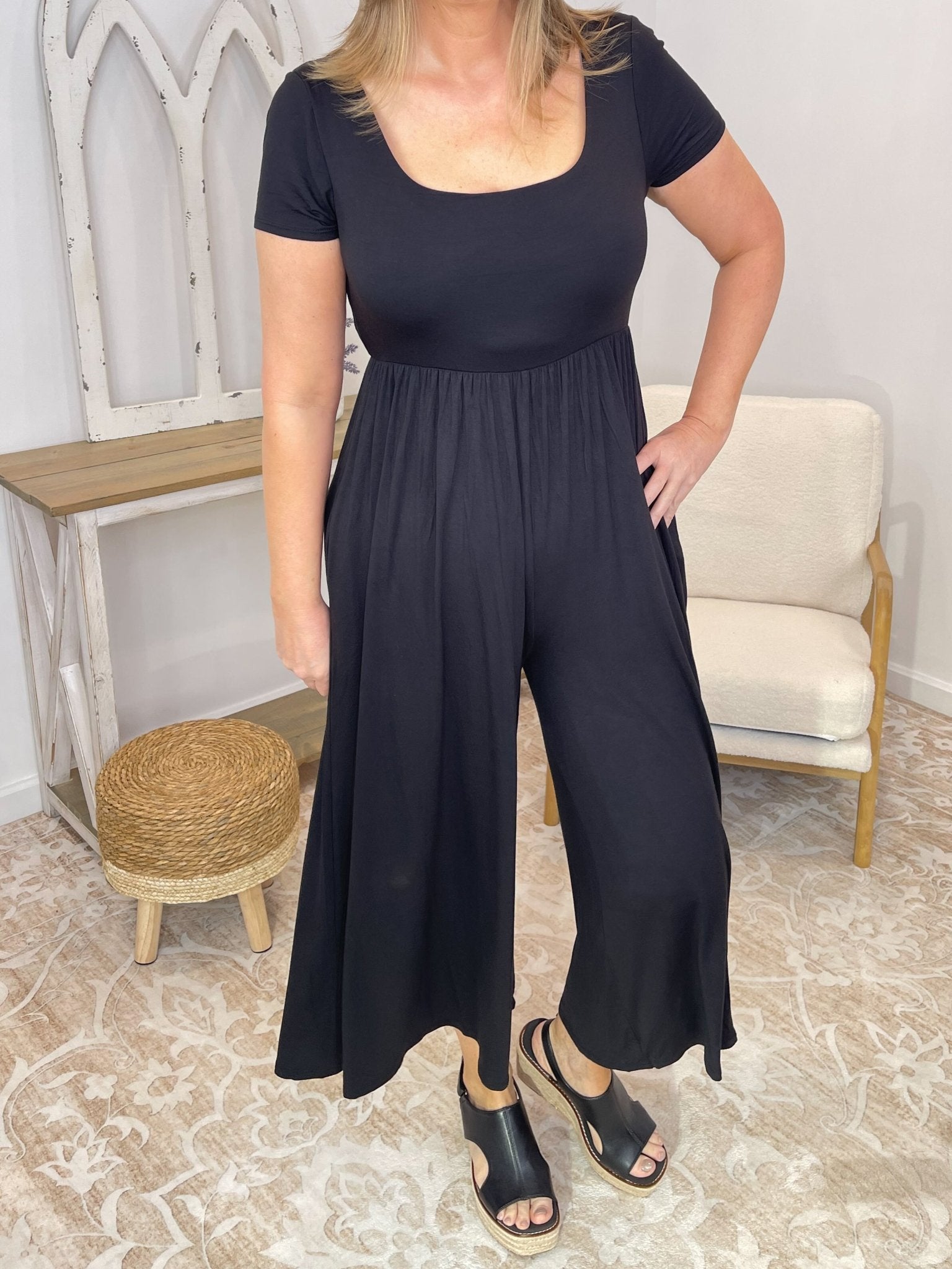 Serene Flowy Wide-Leg Jumpsuit - Double Layered Comfort