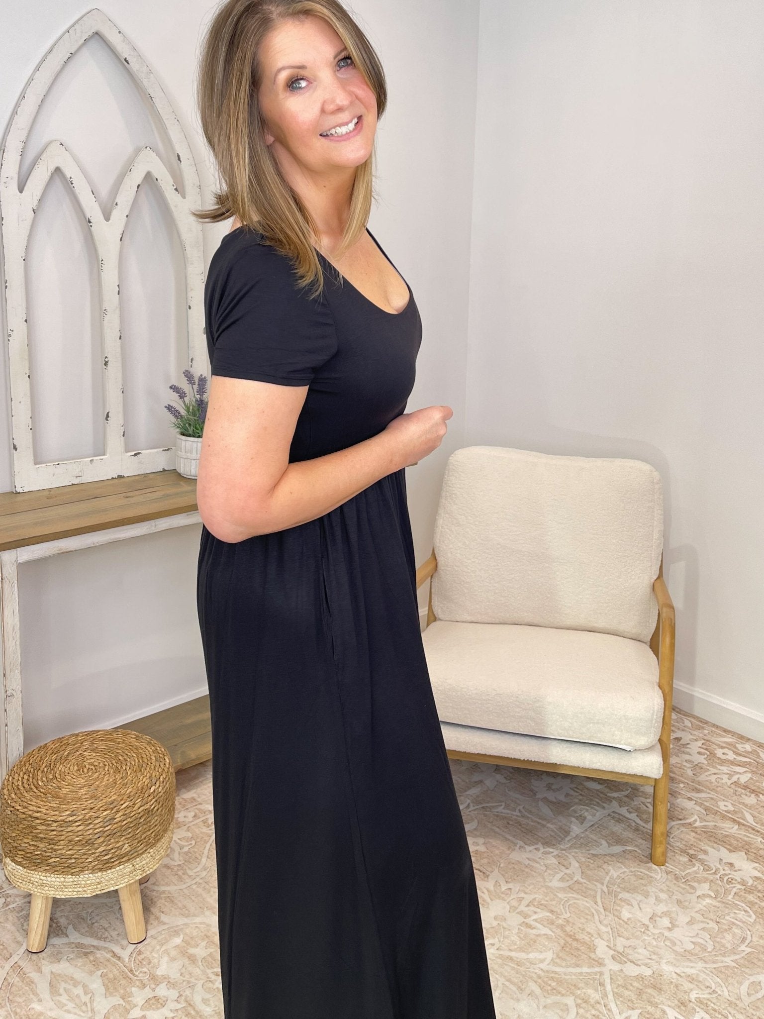 Serene Flowy Wide - Leg Jumpsuit - Double Layered Comfort - Lavender Hills BeautyZenanaRP-8559Y-BLK-S