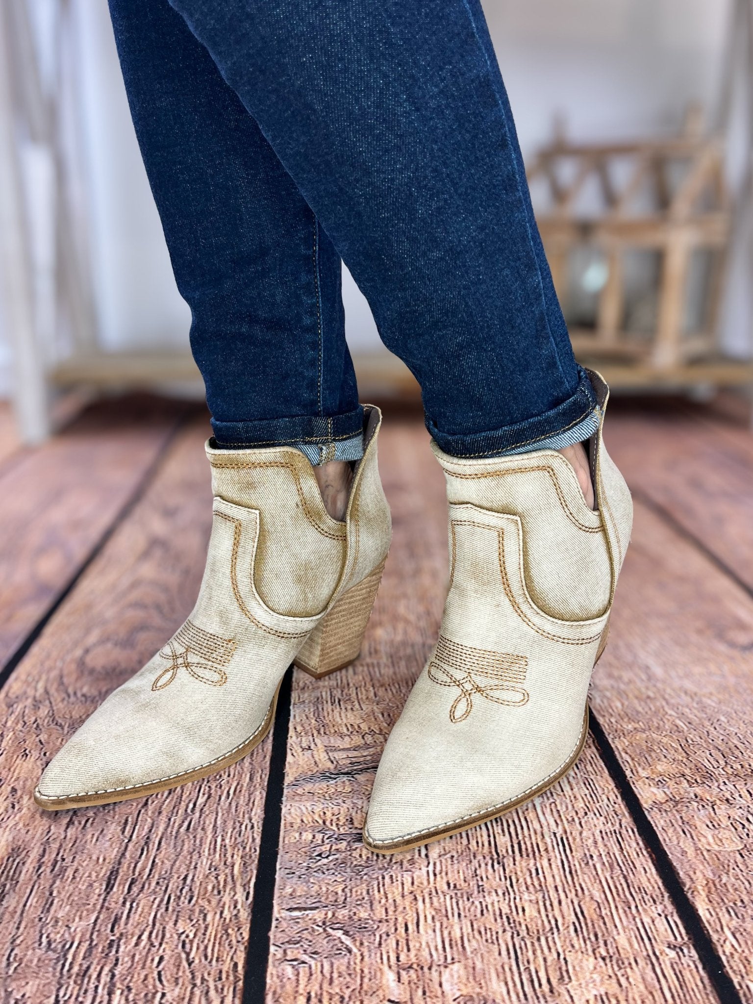 Corky's Footwear Smoke Show Boot - Washed Beige Denim - Lavender Hills BeautyCorkys Footwear