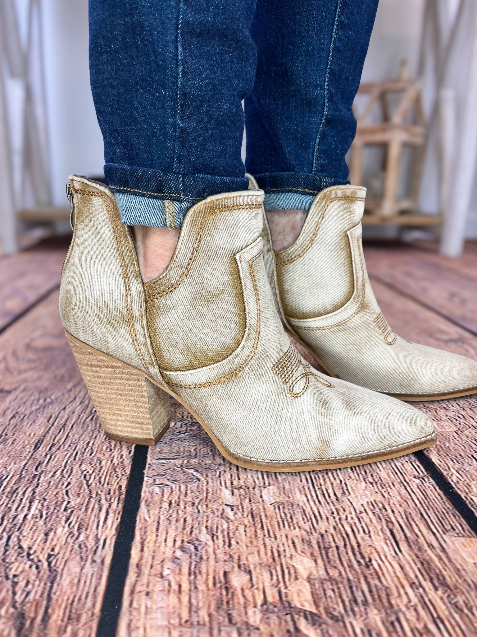 Corky's Footwear Smoke Show Boot - Washed Beige Denim - Lavender Hills BeautyCorkys Footwear