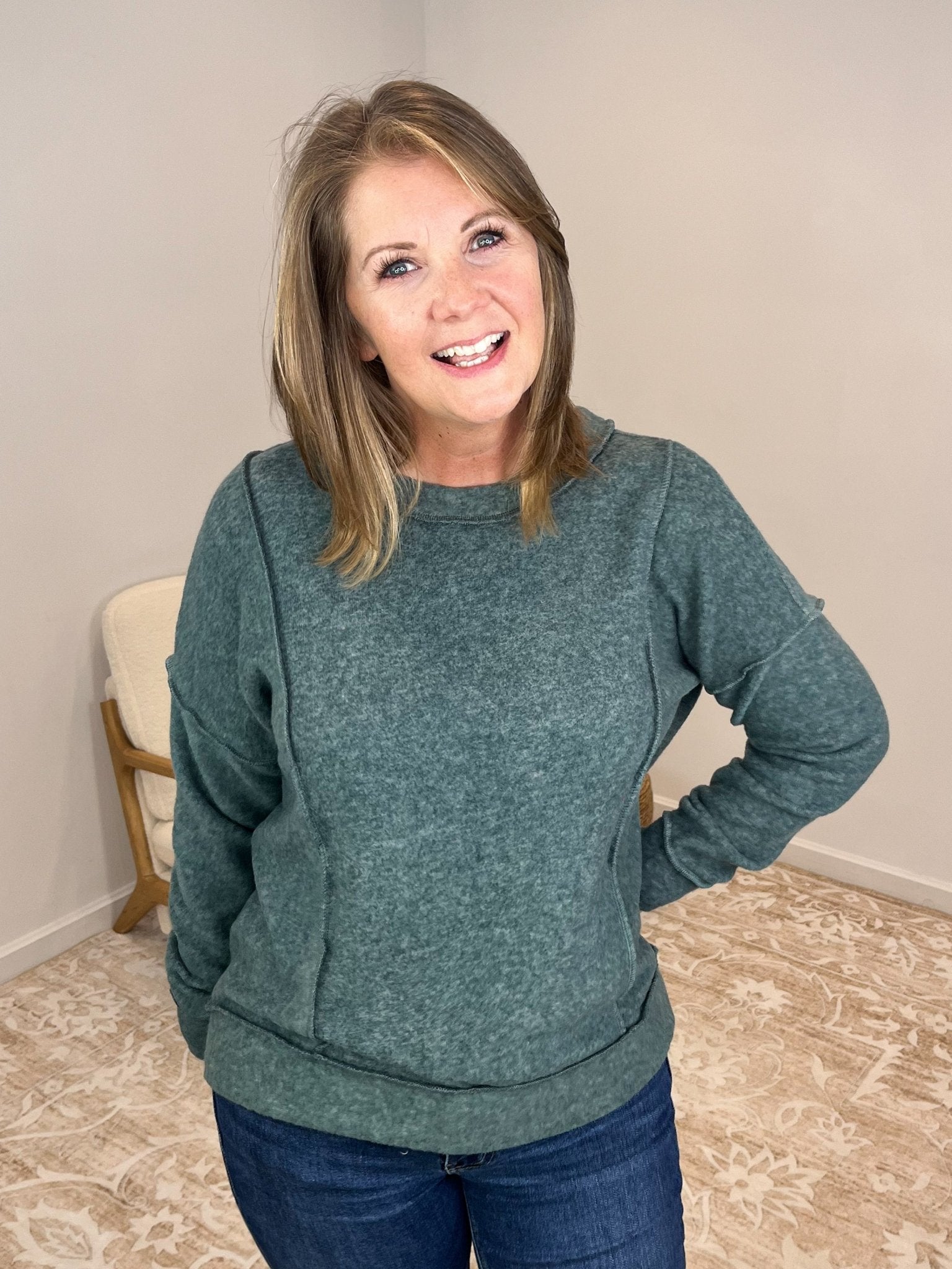 Soft Drop Shoulder Long Sleeve Sweater - Ash Jade - Lavender Hills BeautyZenanaHT - 2472Y - ASHJDE - S