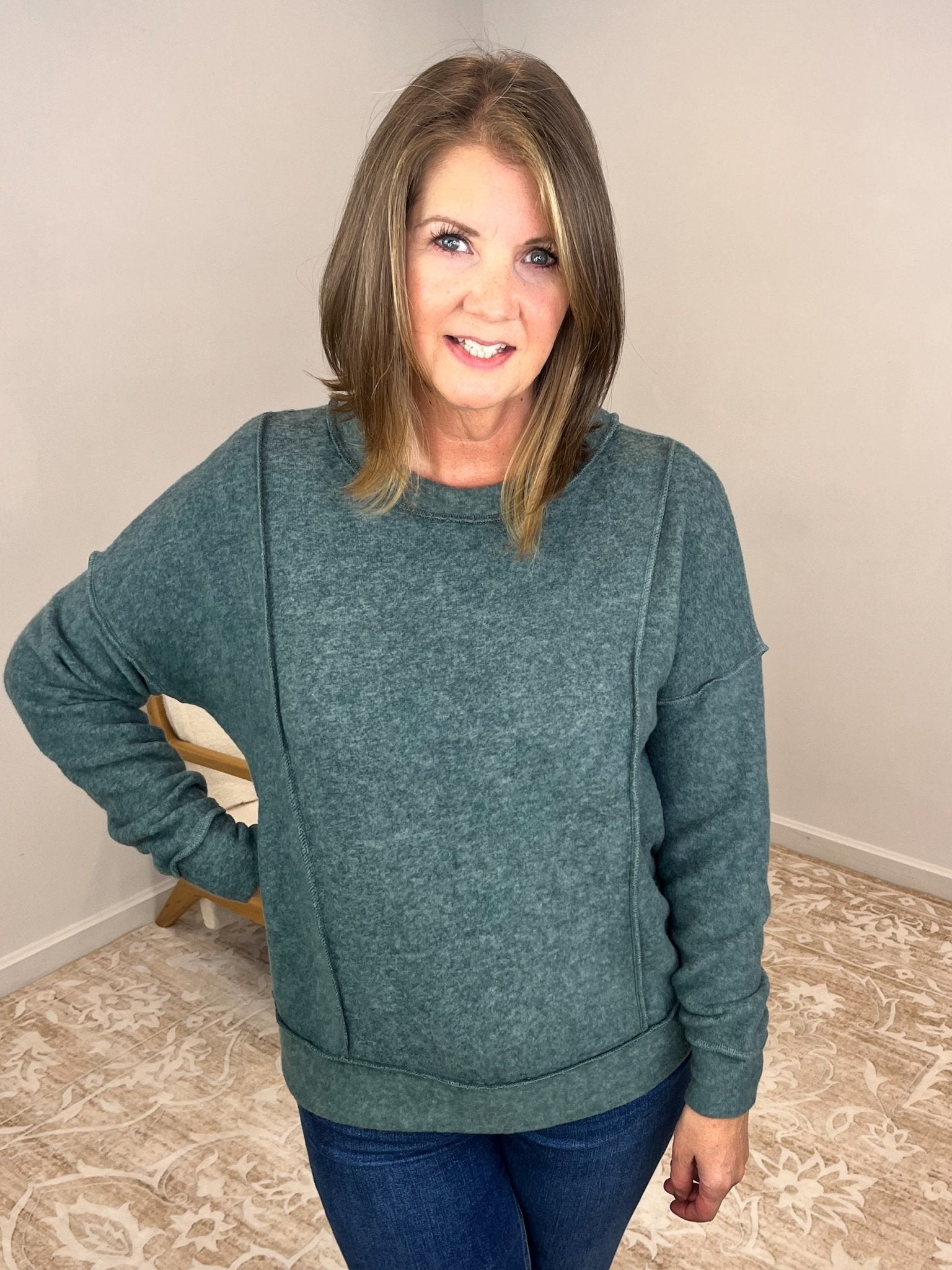 Soft Drop Shoulder Long Sleeve Sweater - Ash Jade - Lavender Hills BeautyZenanaHT - 2472Y - ASHJDE - S