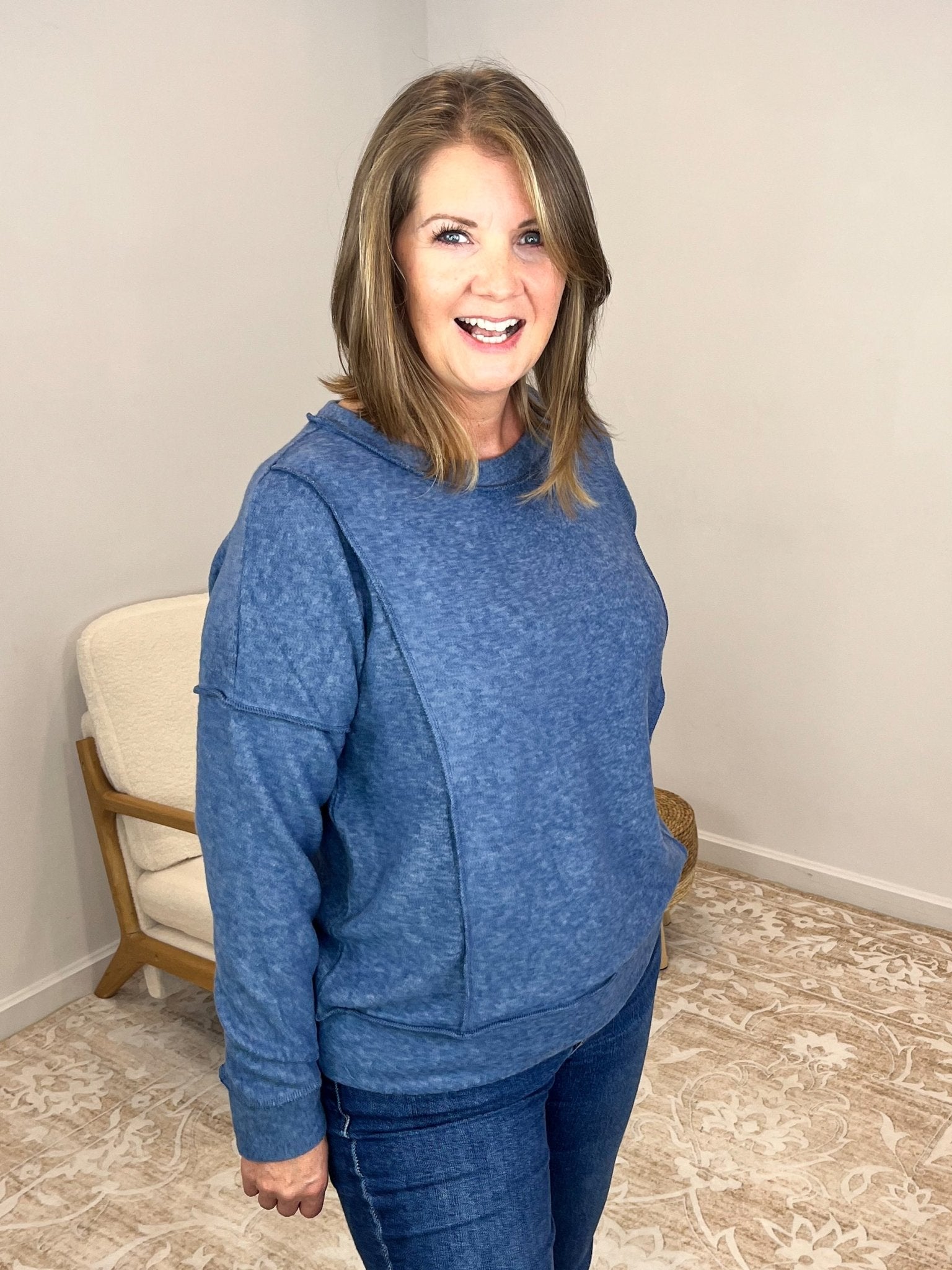 Soft Drop Shoulder Long Sleeve Sweater - Dusty Blue - Lavender Hills BeautyZenanaHT - 2472Y - DTYBLU - S