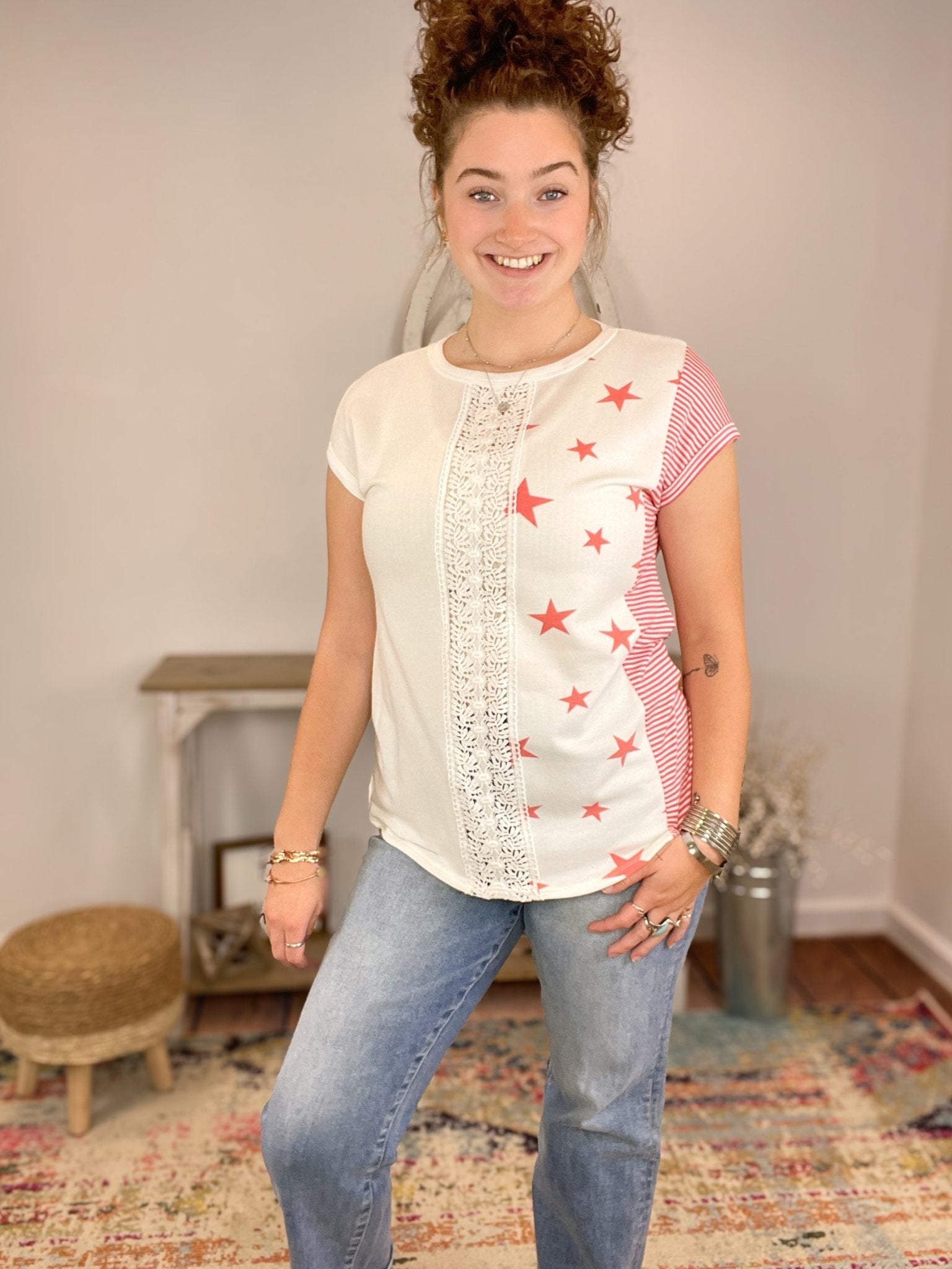 Stars & Stripes Colorblock Short Sleeve Top Shirt