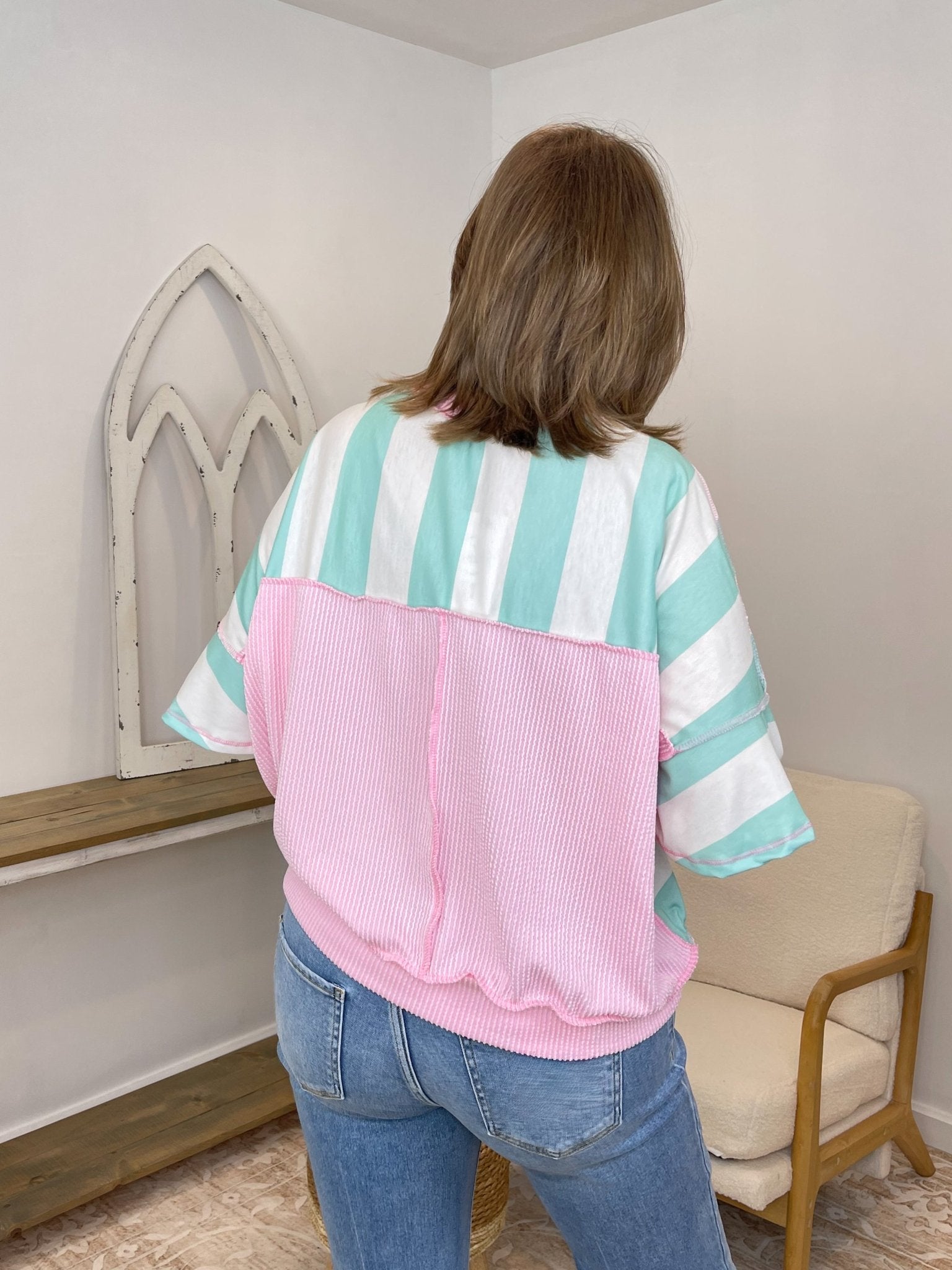 Striped Flutter Sleeve Terry Top - Mint & Blush - Lavender Hills BeautyHapticsHT7477B-MTBL-S