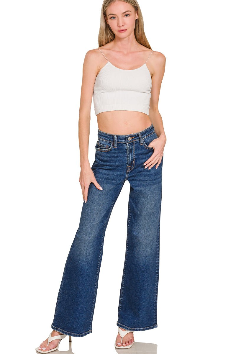 Sunday Blues Mid Rise Wide Leg Jean - Dark Wash - Lavender Hills BeautyZenanaDTP - 9588DD - 25