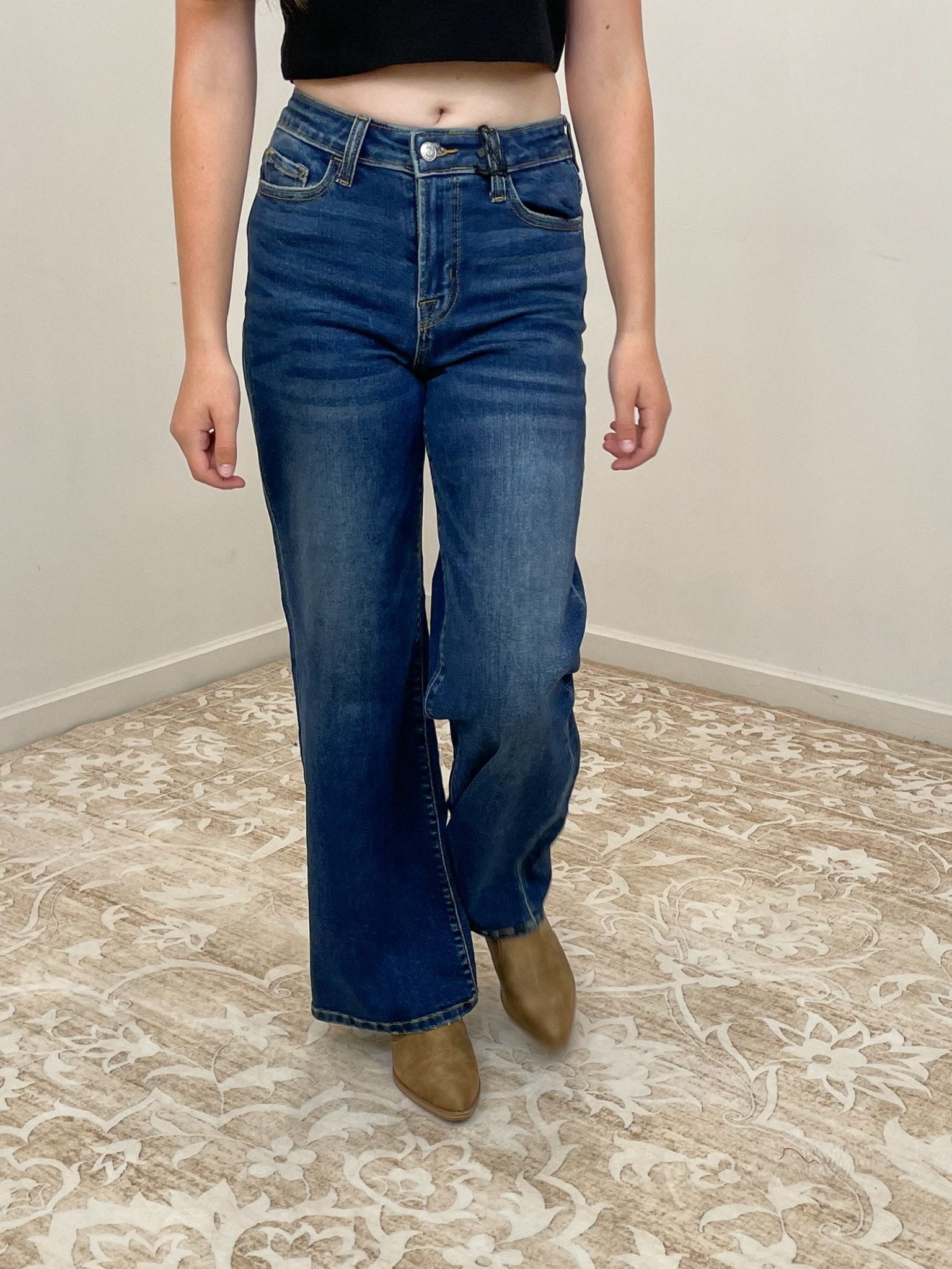 Sunday Blues Mid Rise Wide Leg Jean - Dark Wash - Lavender Hills BeautyZenanaDTP - 9588DD - 25