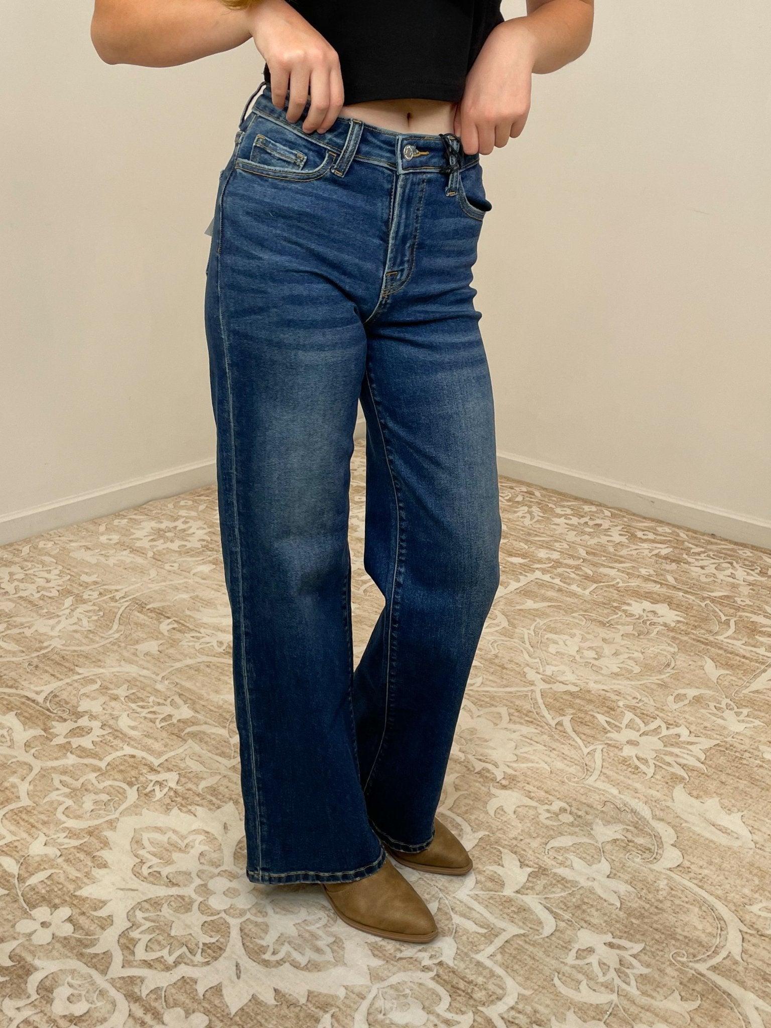 Sunday Blues Mid Rise Wide Leg Jean - Dark Wash - Lavender Hills BeautyZenanaDTP - 9588DD - 25