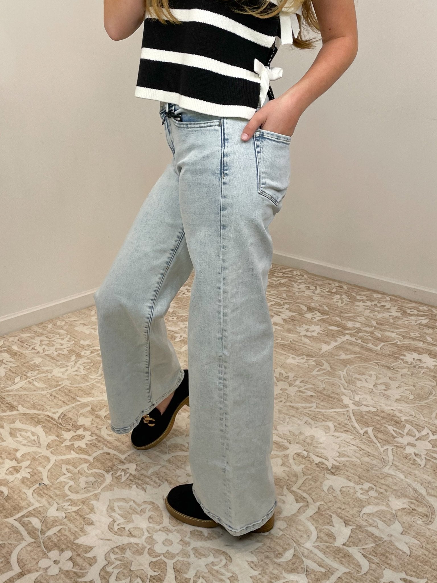 Sunday Blues Mid Rise Wide Leg Jean - Light Wash - Lavender Hills BeautyZenanaDTP - 9588LL - 25
