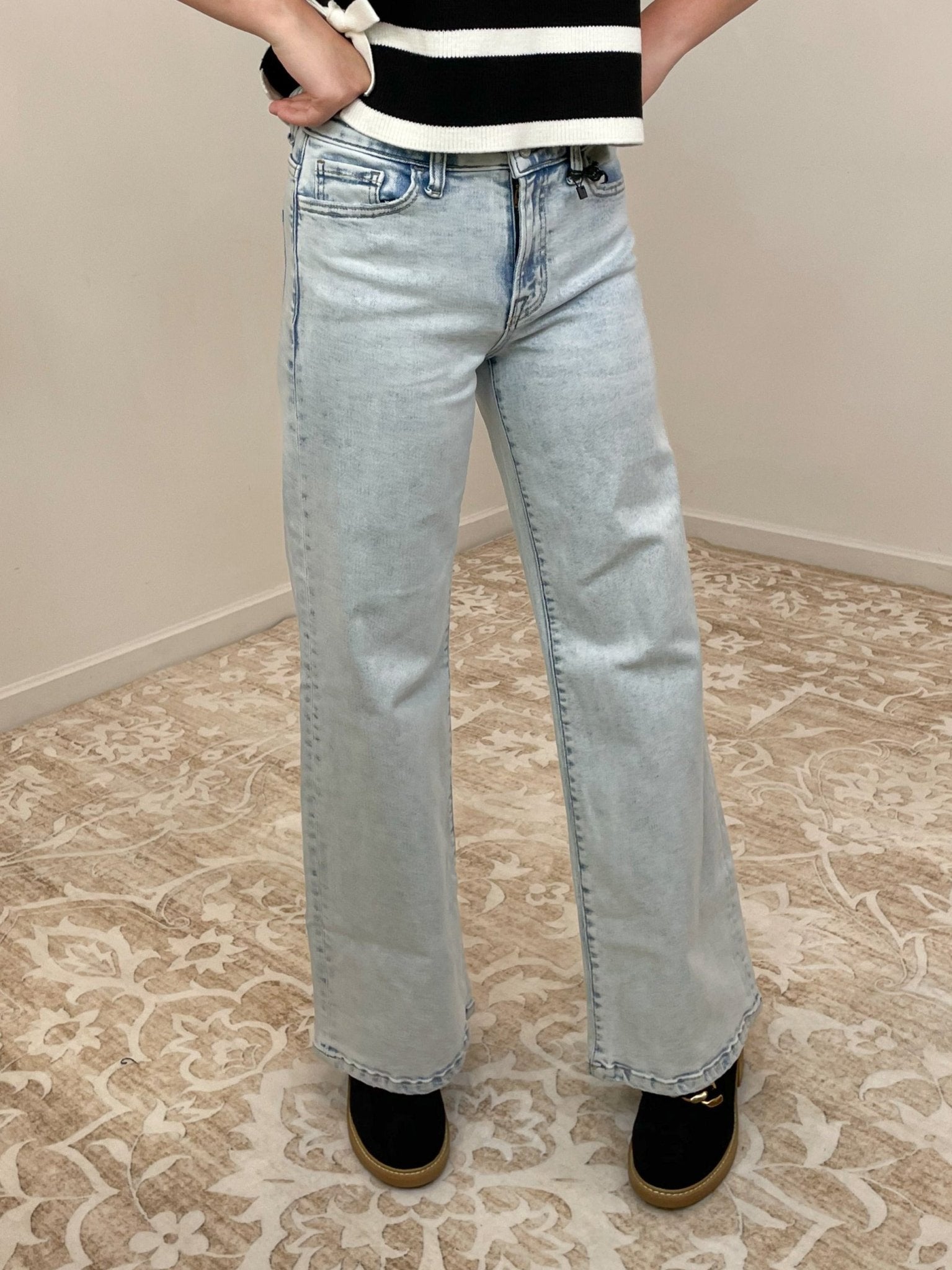 Sunday Blues Mid Rise Wide Leg Jean - Light Wash - Lavender Hills BeautyZenanaDTP - 9588LL - 25