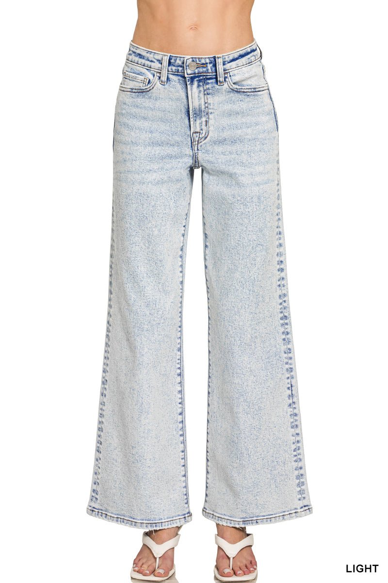 Sunday Blues Mid Rise Wide Leg Jean - Light Wash - Lavender Hills BeautyZenanaDTP - 9588LL - 25