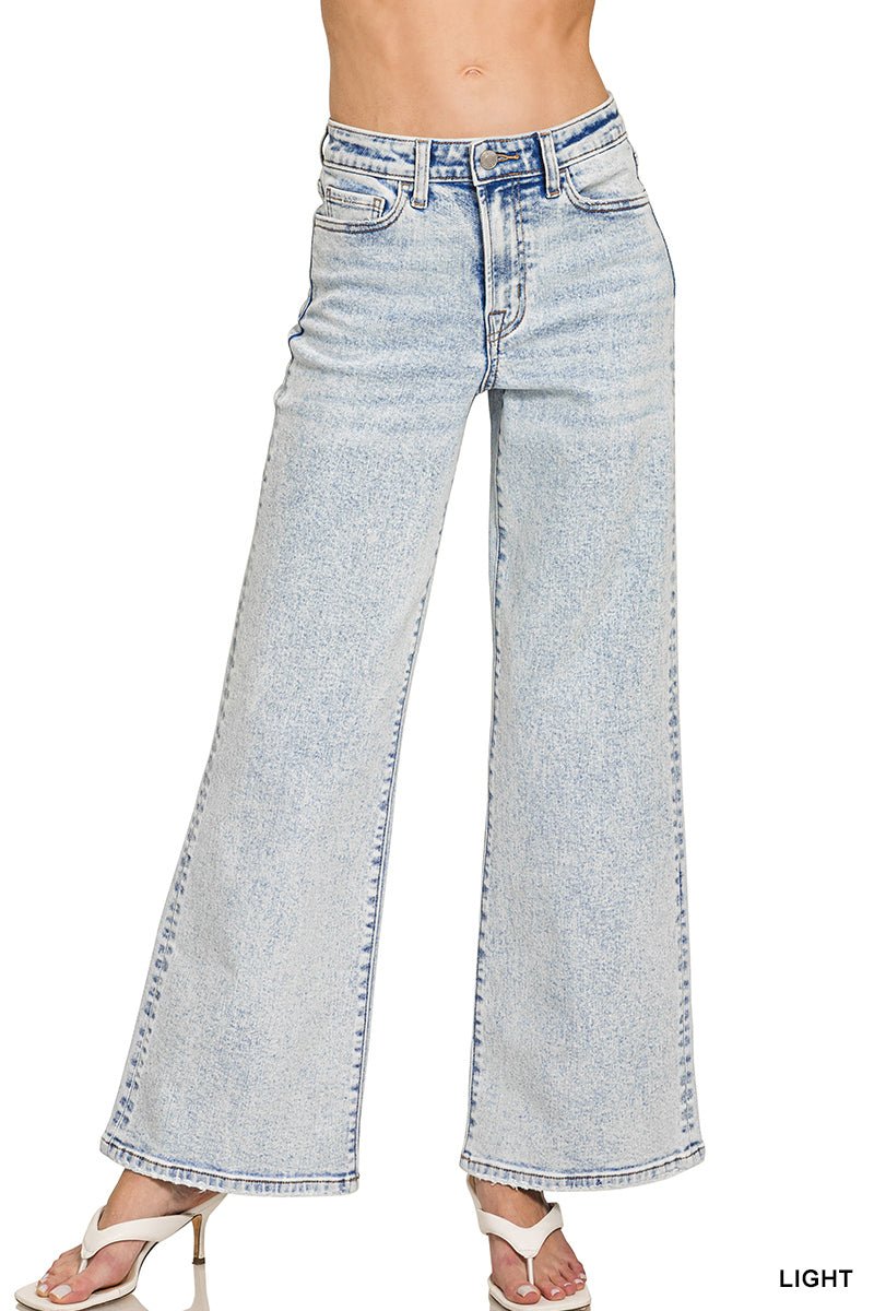 Sunday Blues Mid Rise Wide Leg Jean - Light Wash - Lavender Hills BeautyZenanaDTP - 9588LL - 25