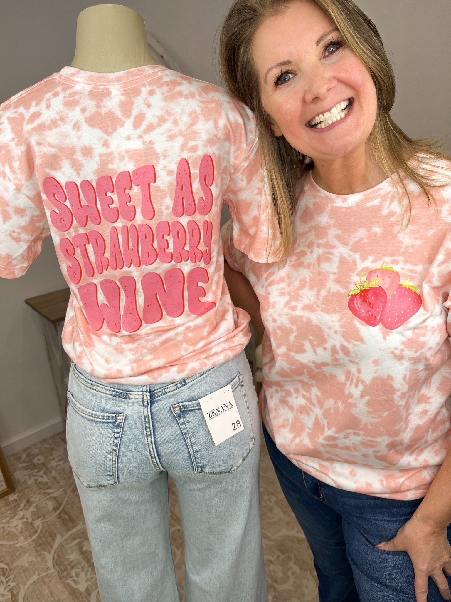 "Sweet As Strawberry Wine" Rose Tie-Dye Graphic Tee