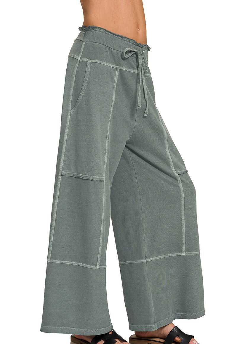 Low - Key Cropped Wide Leg Exposed Seam Wide Leg Lounge Pants - Lavender Hills BeautyZenanaTPW-5355Y-ASHJDE-S