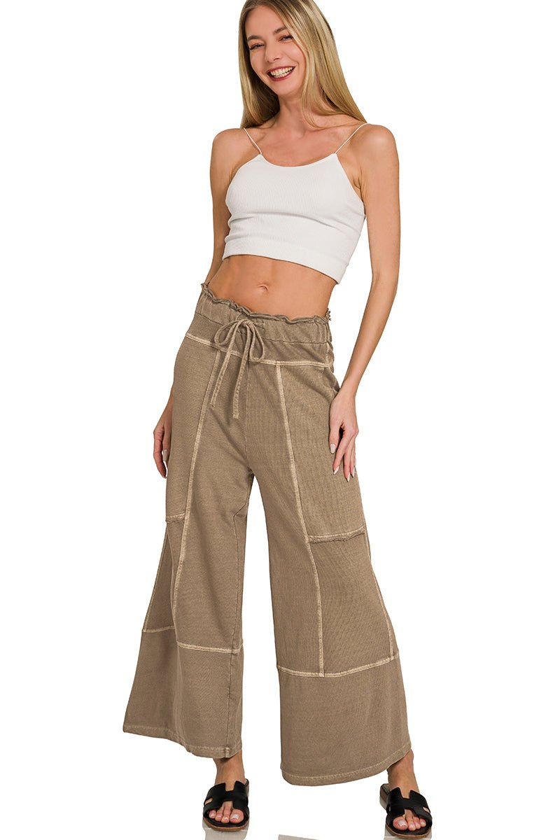 Low - Key Cropped Wide Leg Exposed Seam Wide Leg Lounge Pants - Lavender Hills BeautyZenanaTPW-5355Y-ASHJDE-S
