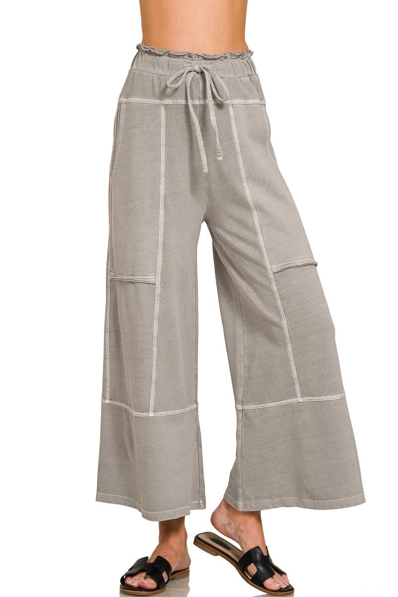 Low - Key Cropped Wide Leg Exposed Seam Wide Leg Lounge Pants - Lavender Hills BeautyZenanaTPW-5355Y-SLT-S