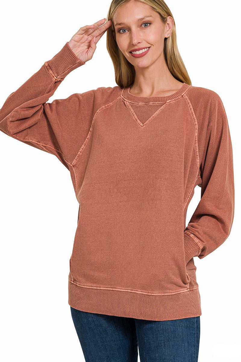 Casual Pullover Sweatshirt - Rust - Lavender Hills BeautyZenanaTTW - 5176D4 - RUST - S