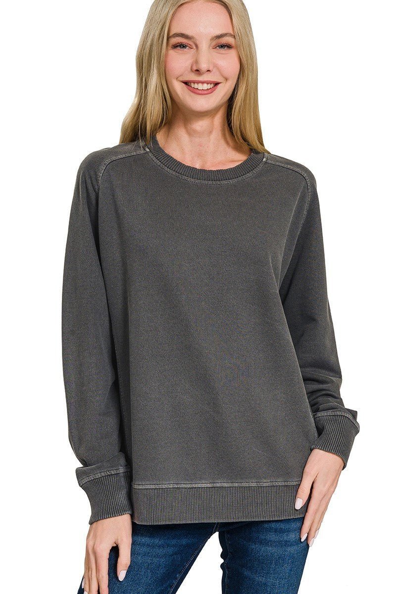 Classic French Terry Pullover Sweatshirt - Lavender Hills BeautyZenanaTTW - 5307Y - BLK - S