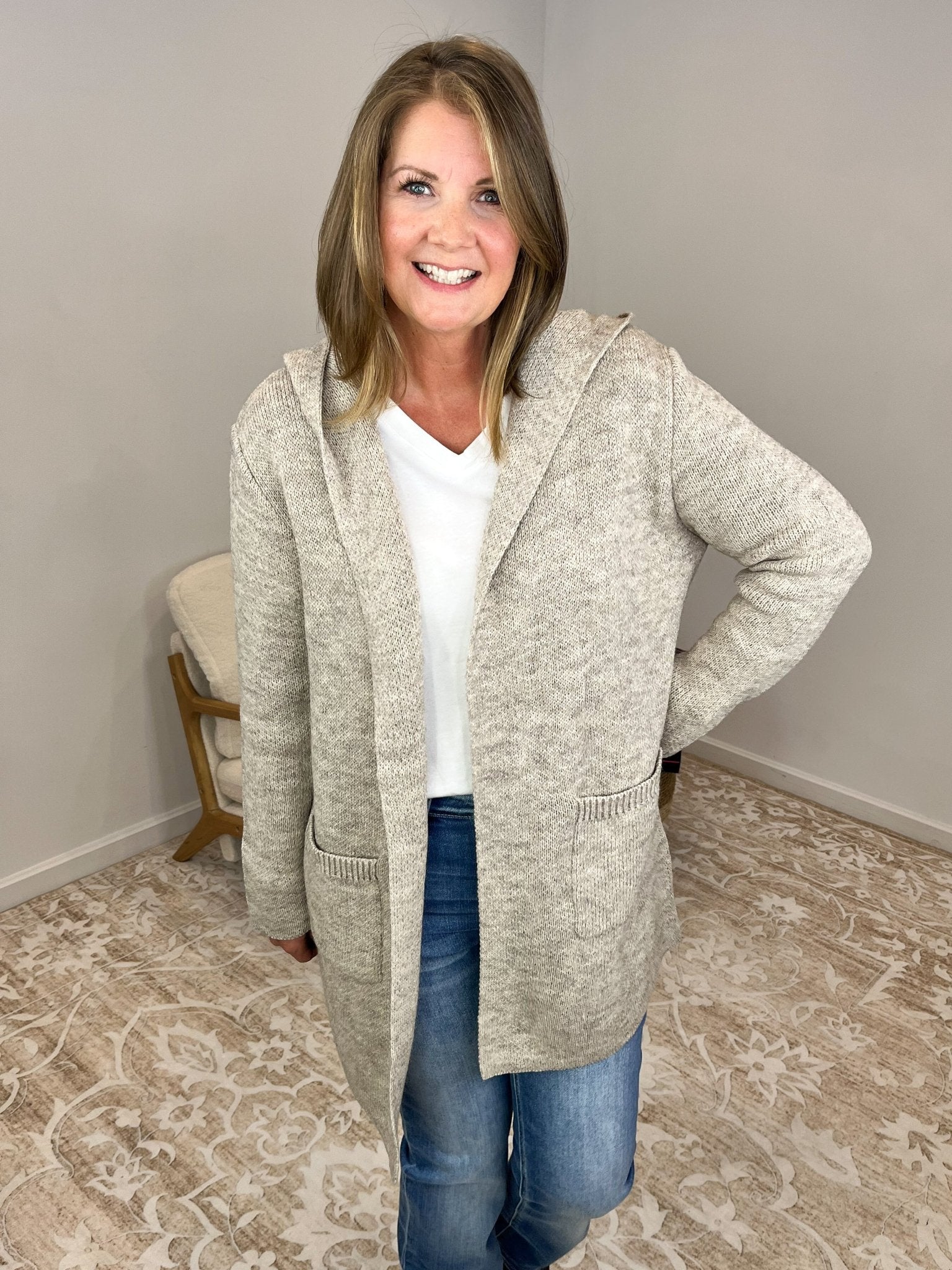 Mocha Hooded Cardigan Sweater - Lavender Hills BeautyZenanaTW - 2199Y - HMCH - S