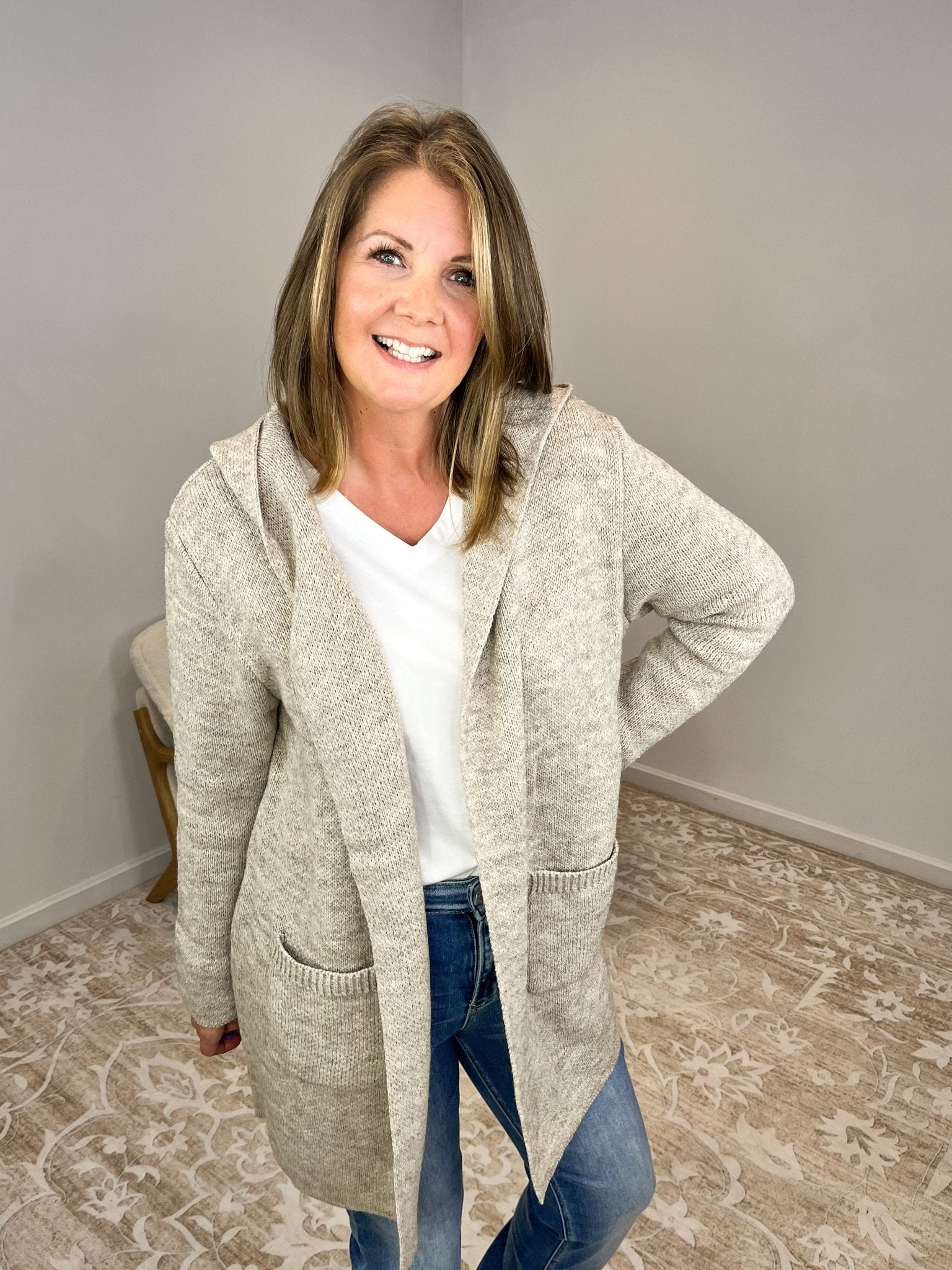 Mocha Hooded Cardigan Sweater - Lavender Hills BeautyZenanaTW - 2199Y - HMCH - S