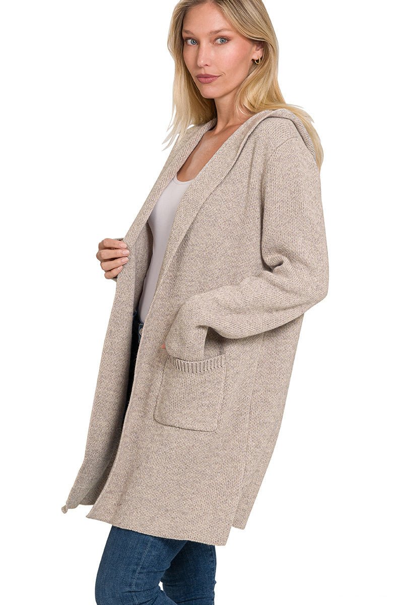Mocha Hooded Cardigan Sweater - Lavender Hills BeautyZenanaTW - 2199Y - HMCH - S