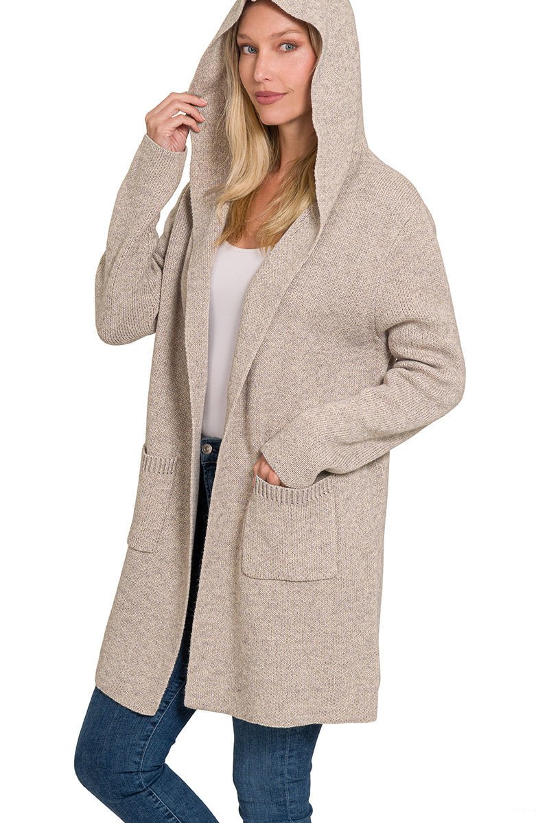Mocha Hooded Cardigan Sweater - Lavender Hills BeautyZenanaTW - 2199Y - HMCH - S
