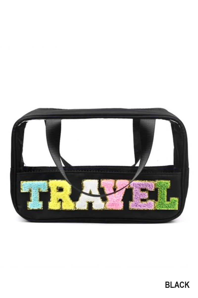 Travel Clear Bag with Chenille Letters - Lavender Hills BeautyLavender Hills BeautyU - 213