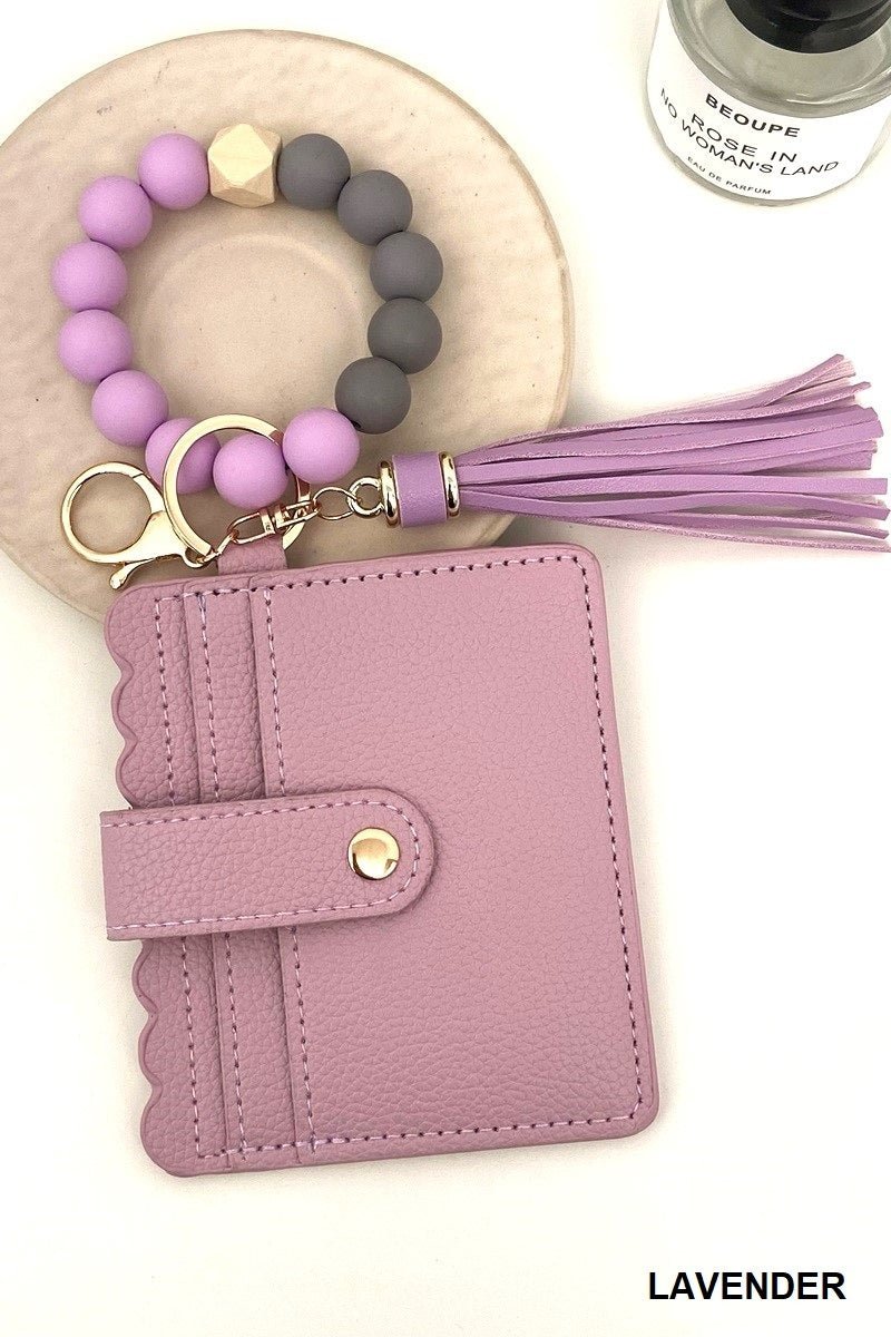 Card Wristlet Wallet with Beaded Tassel Bracelet Keychain - Lavender Hills BeautyLavender Hills BeautyU - 264 - LAV