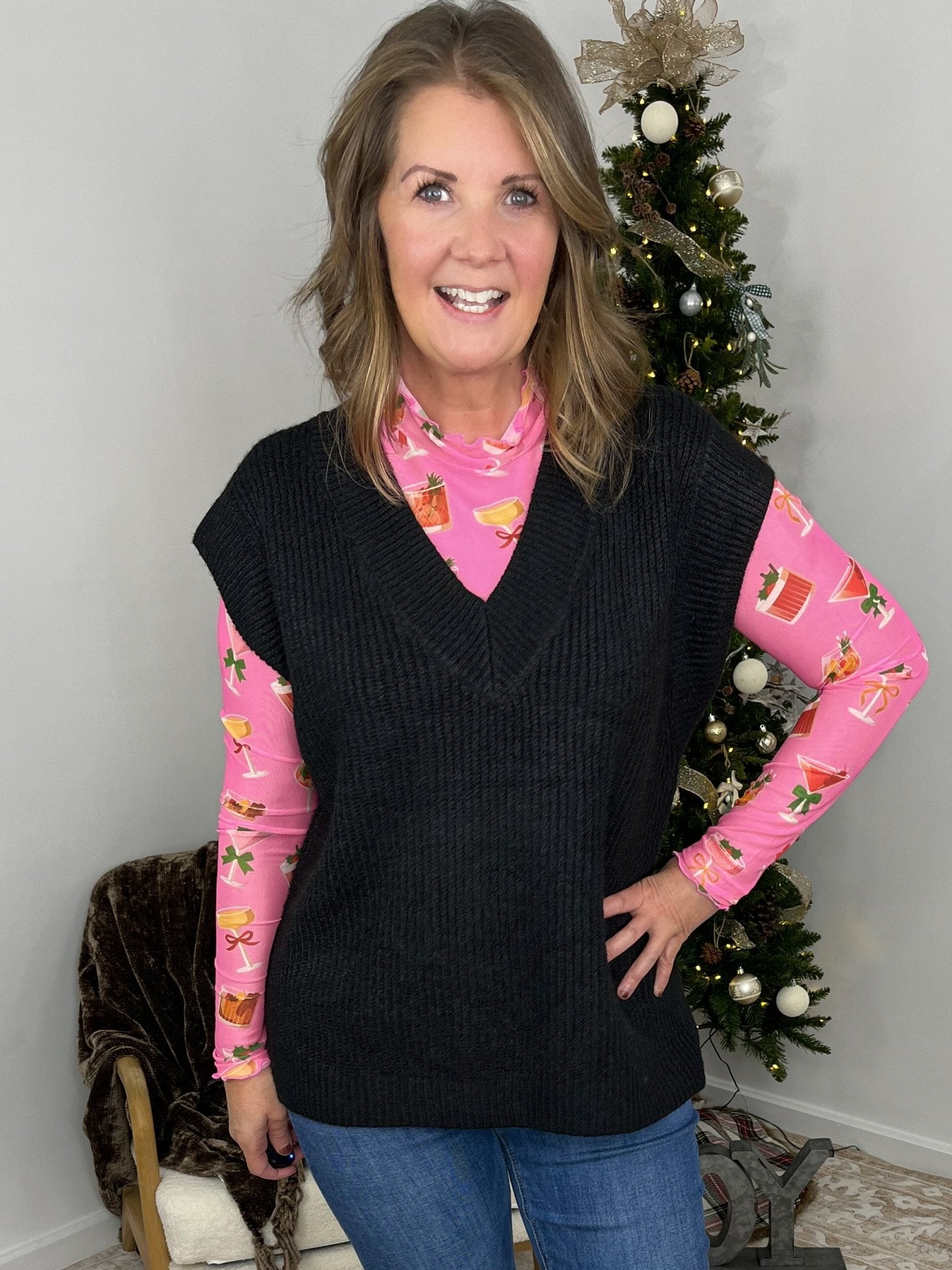 Keigan Mesh Long Sleeve Top Shirt - Holiday Drinks - Lavender Hills BeautyJess Lea25090027-S