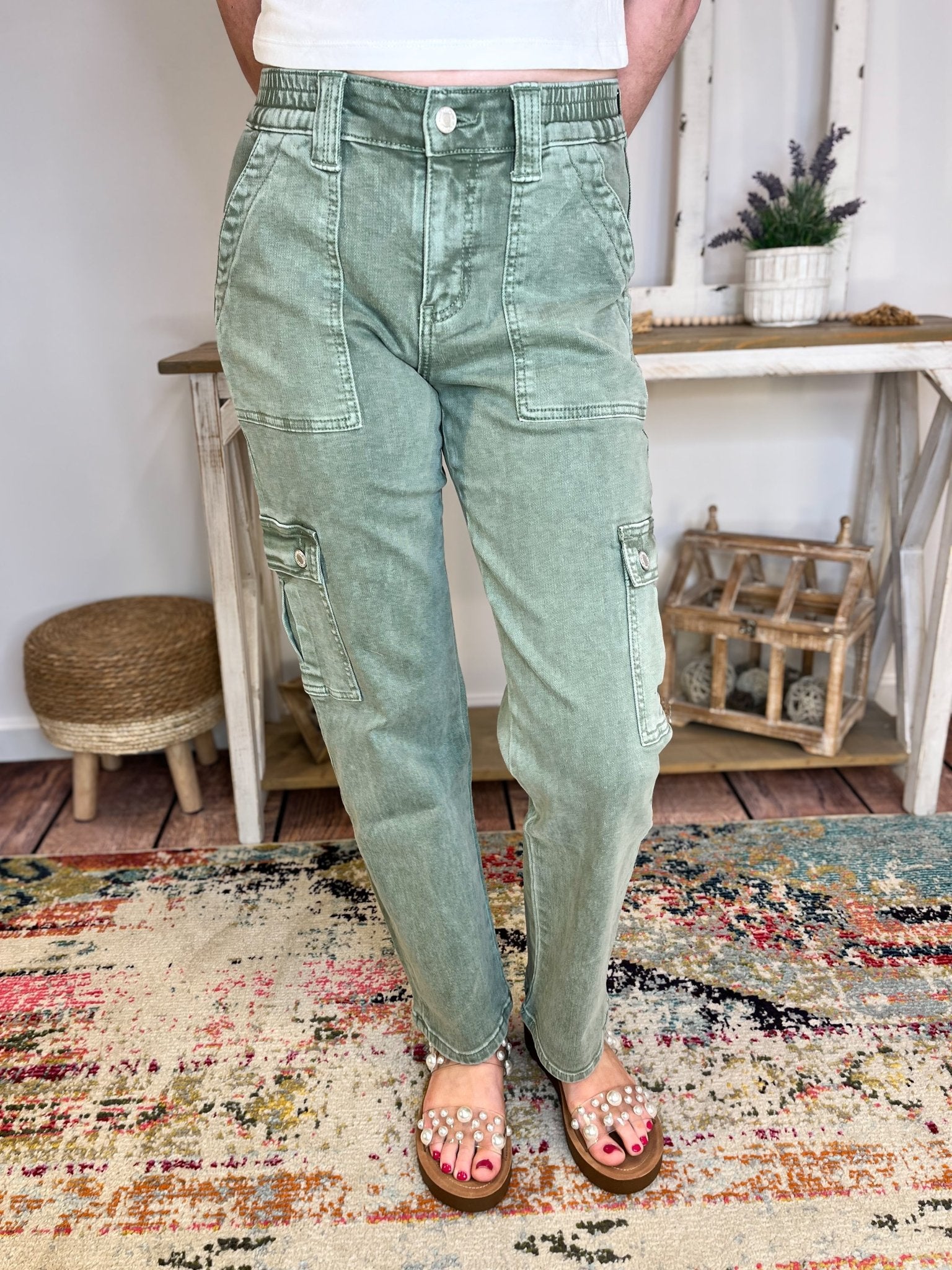 Vervet by Flying Monkey Dixie Cargo Straight Ankle Jeans - Army Green - Lavender Hills BeautyVervet by Flying MonkeyV3376AG - 24