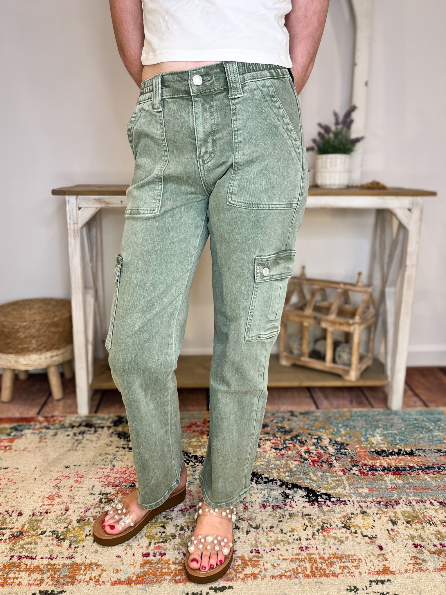 Vervet by Flying Monkey Dixie Cargo Straight Ankle Jeans - Army Green - Lavender Hills BeautyVervet by Flying MonkeyV3376AG - 24