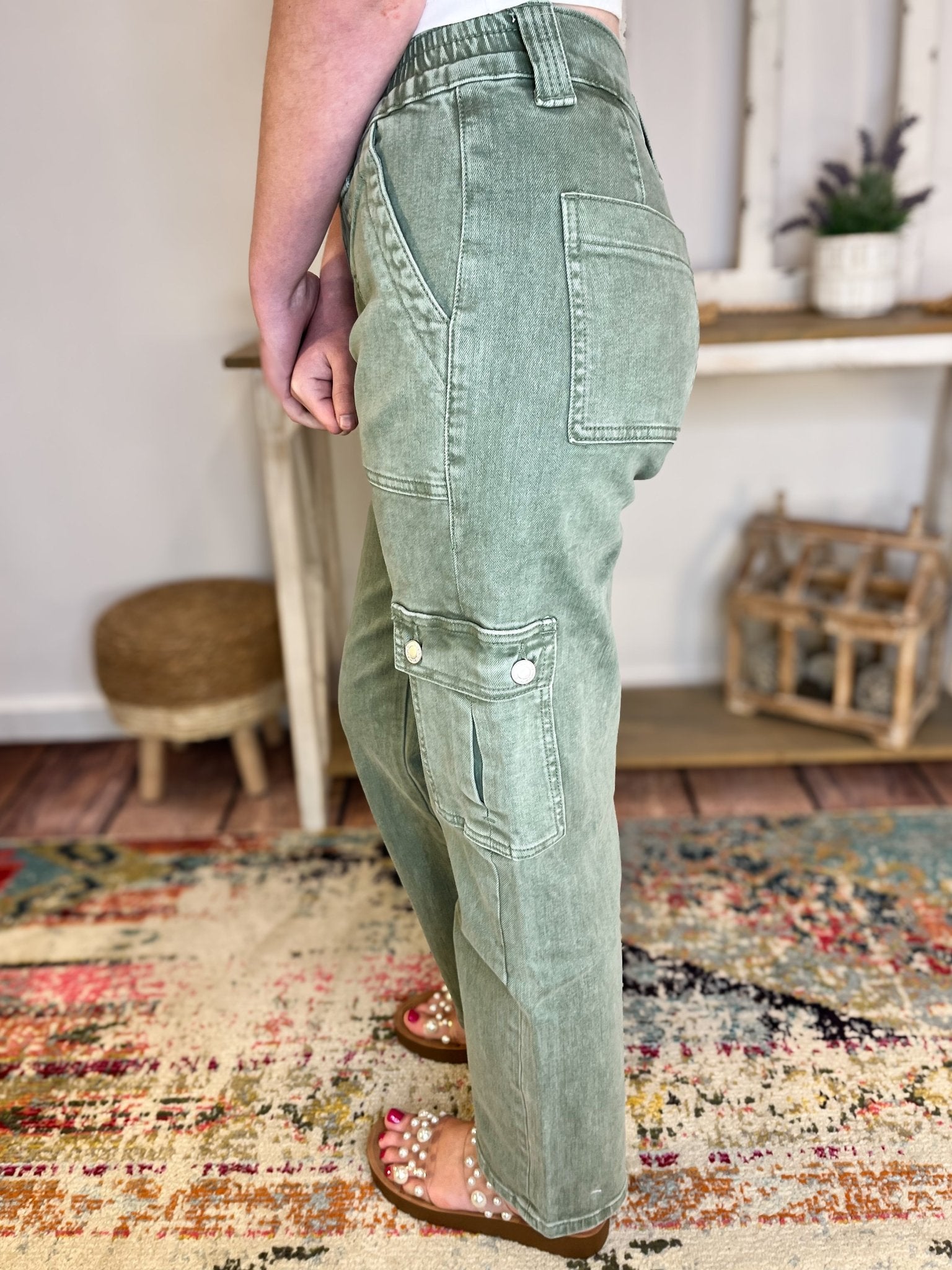 Vervet by Flying Monkey Dixie Cargo Straight Ankle Jeans - Army Green - Lavender Hills BeautyVervet by Flying MonkeyV3376AG - 24