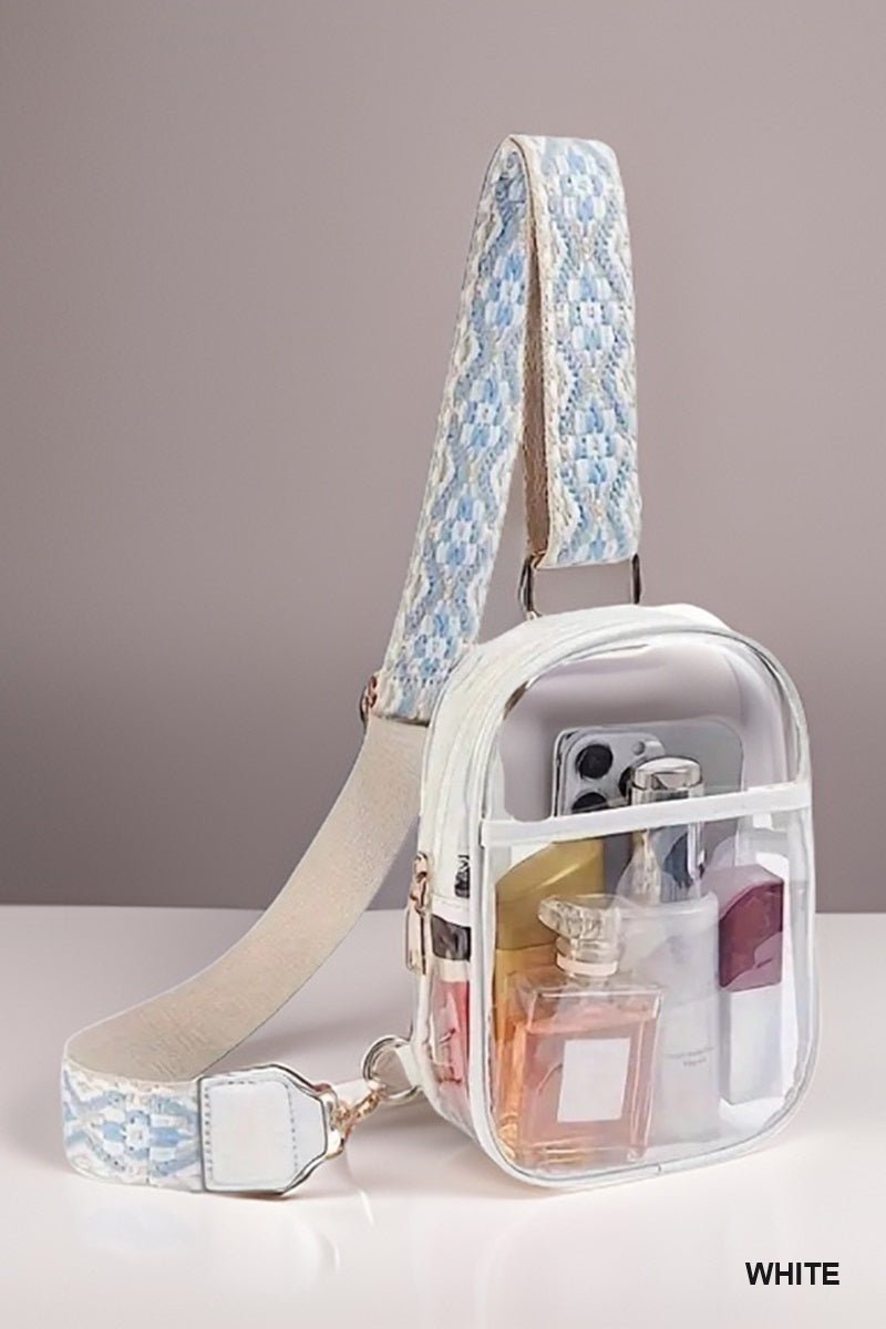 Clear Stadium Sling Bag with Guitar Strap - Lavender Hills BeautyLavender Hills BeautyU - 241 - WHT