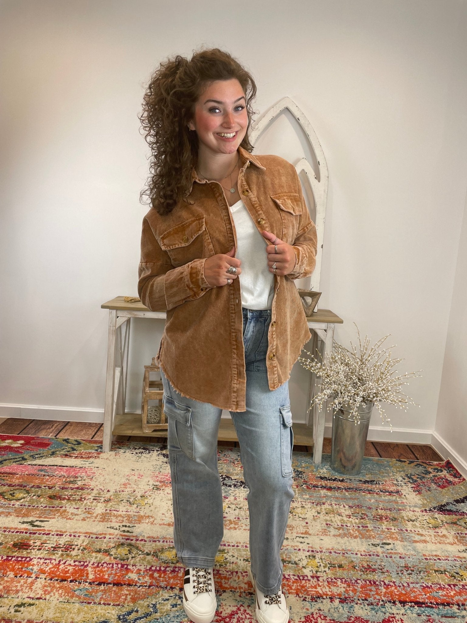 Washed Corduroy Jacket Top Shirt - Camel - Lavender Hills BeautyLavender Hills BeautyET1649 - CML - S