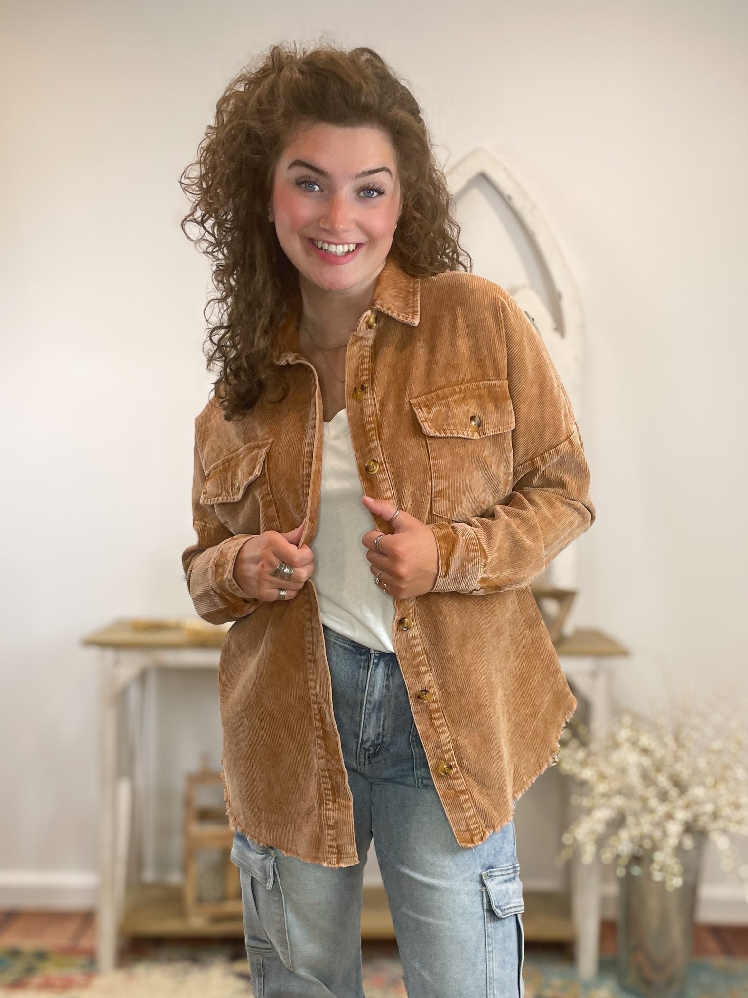 Washed Corduroy Jacket Top Shirt - Camel - Lavender Hills BeautyLavender Hills BeautyET1649 - CML - S