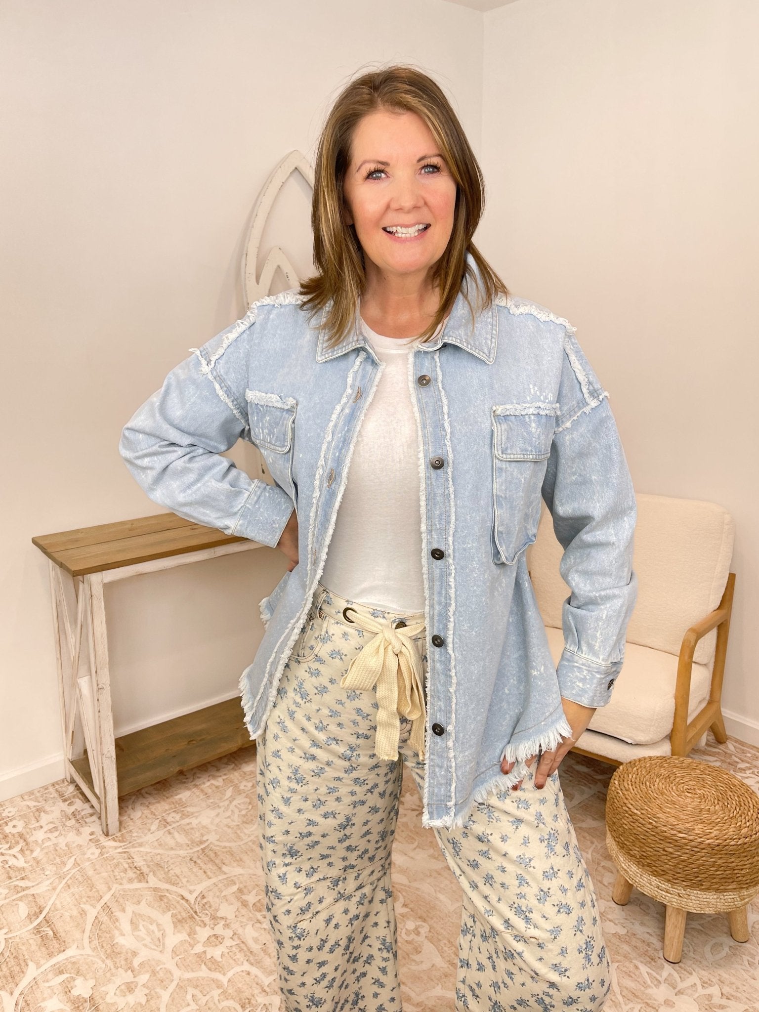 Washed Oversized Denim Chambray Jacket - Indigo - Lavender Hills BeautyVery J