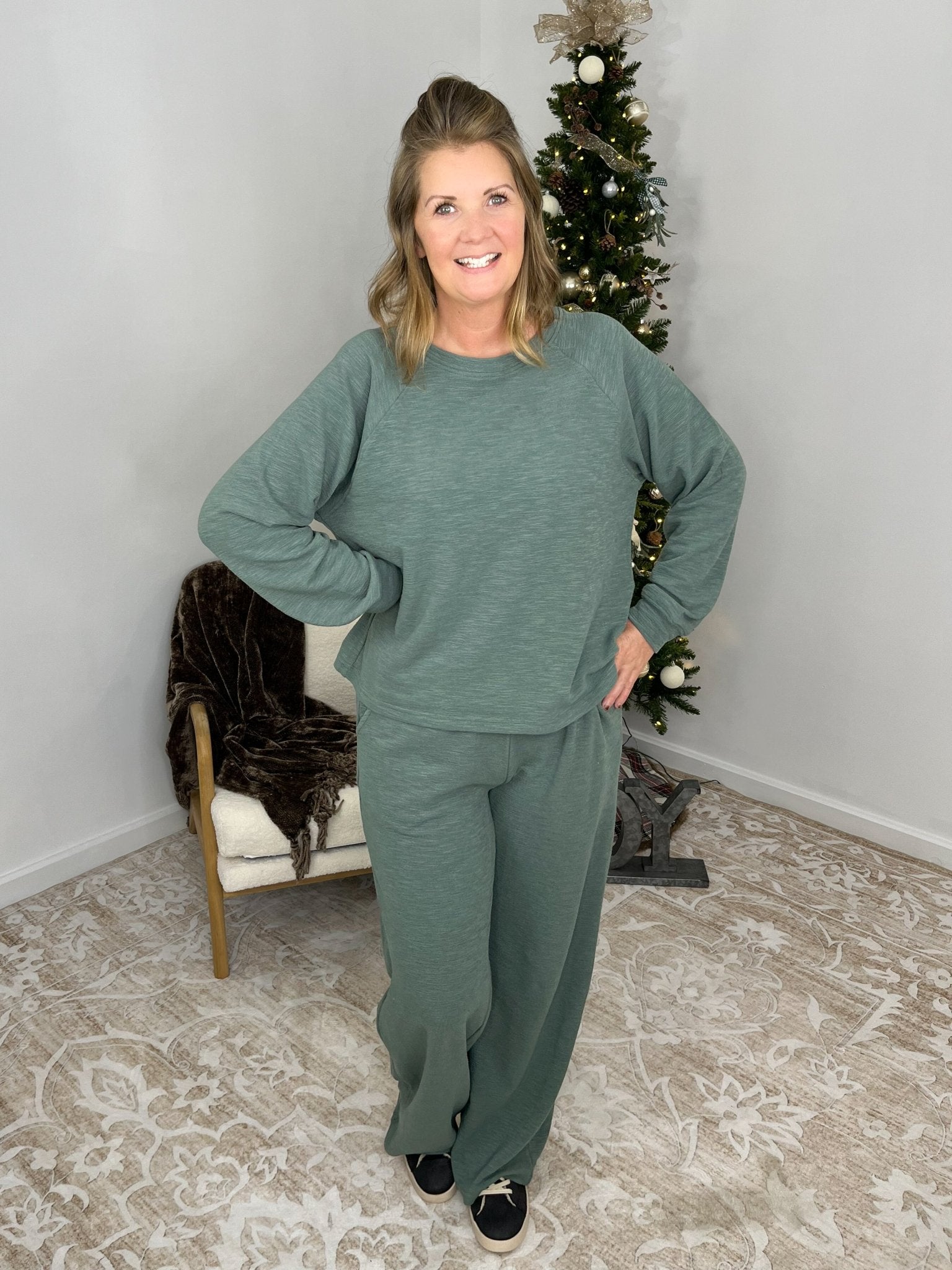 Weekend Mood - 2 Piece Long Sleeve Top & Pants Set - Lavender Hills BeautyZenanaCTCP-3473-ASHJDE-S