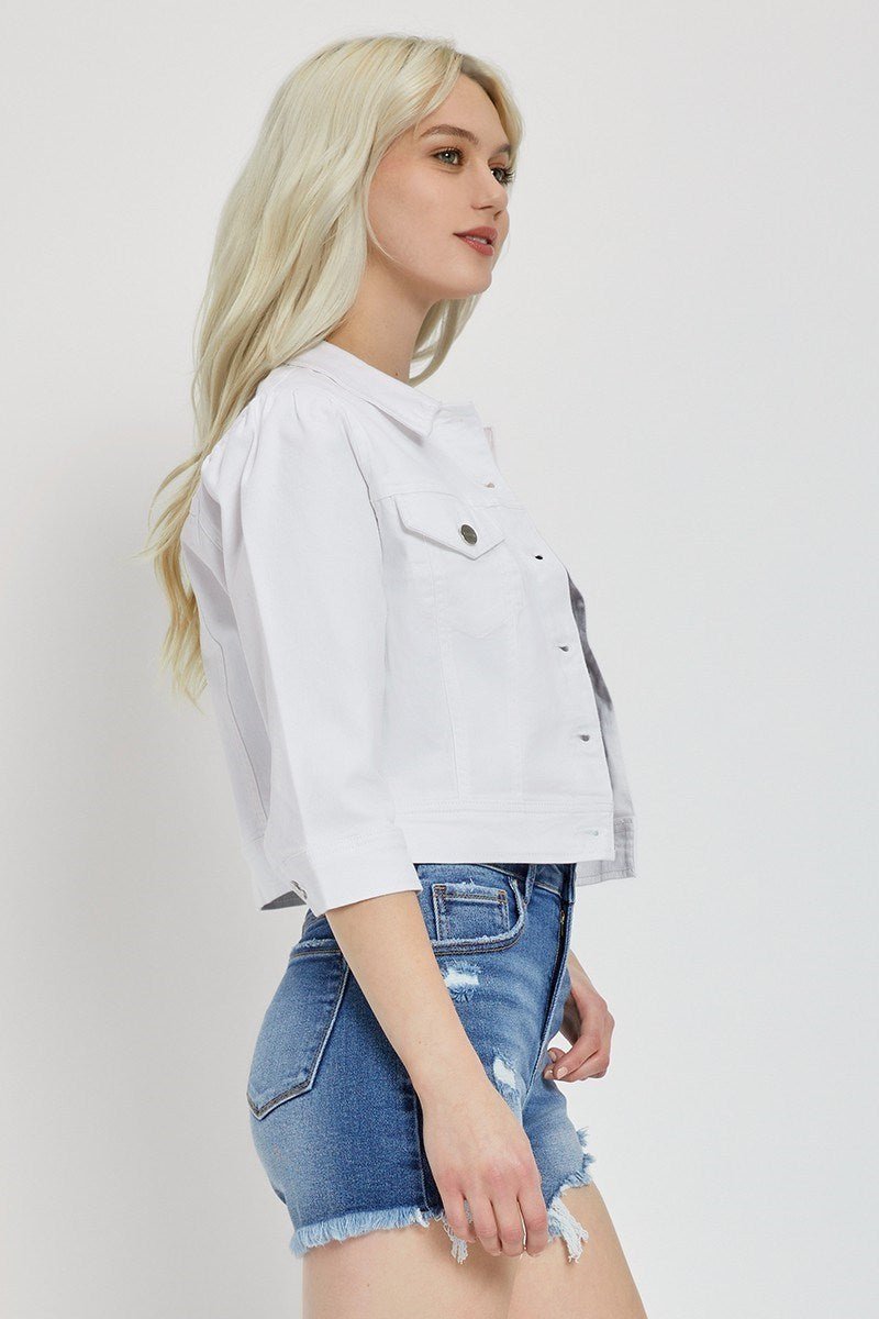White Crop Jean Denim Jacket - Lavender Hills BeautyRisen Jeans