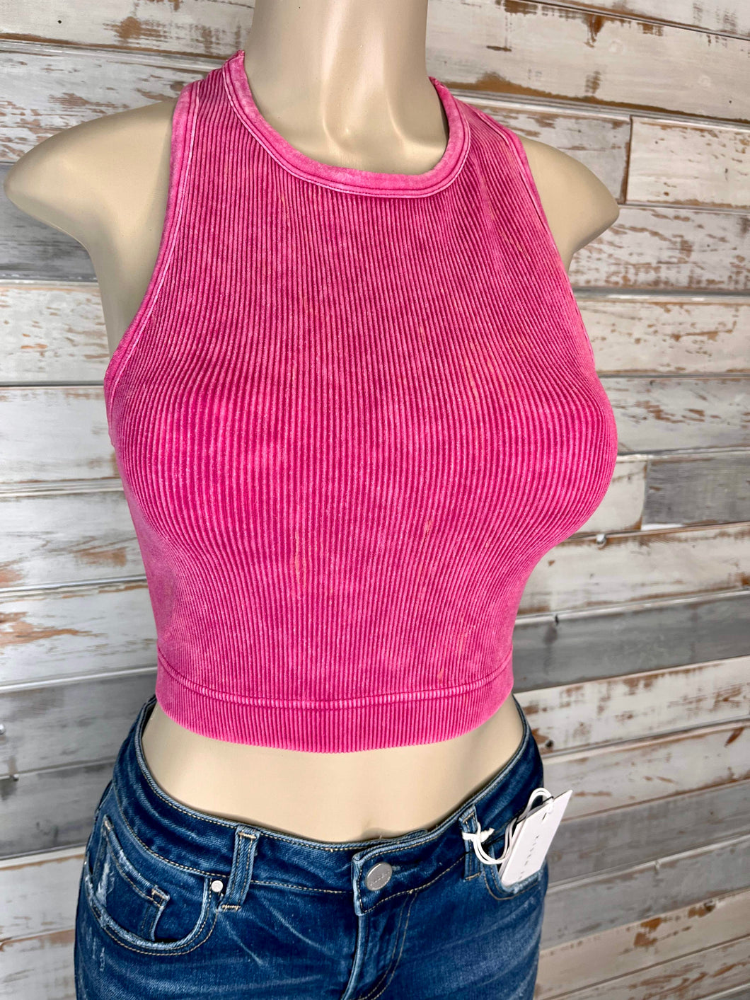 Chic Plus High Neck Racerback Brami Cropped Tank Top - Magenta