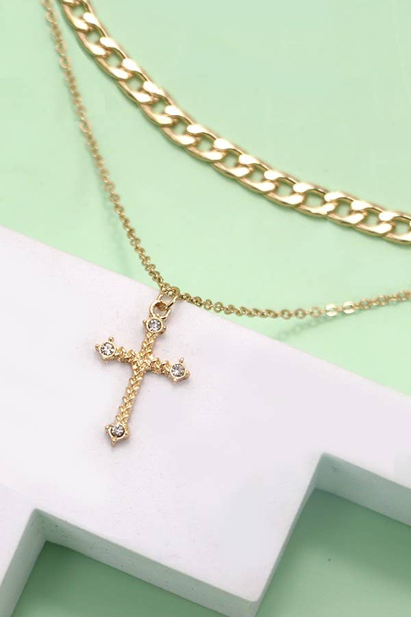 Layer Cross Charm Pendant Gold Necklace - Lavender Hills BeautyJosslyn by Wall to Wall80N492